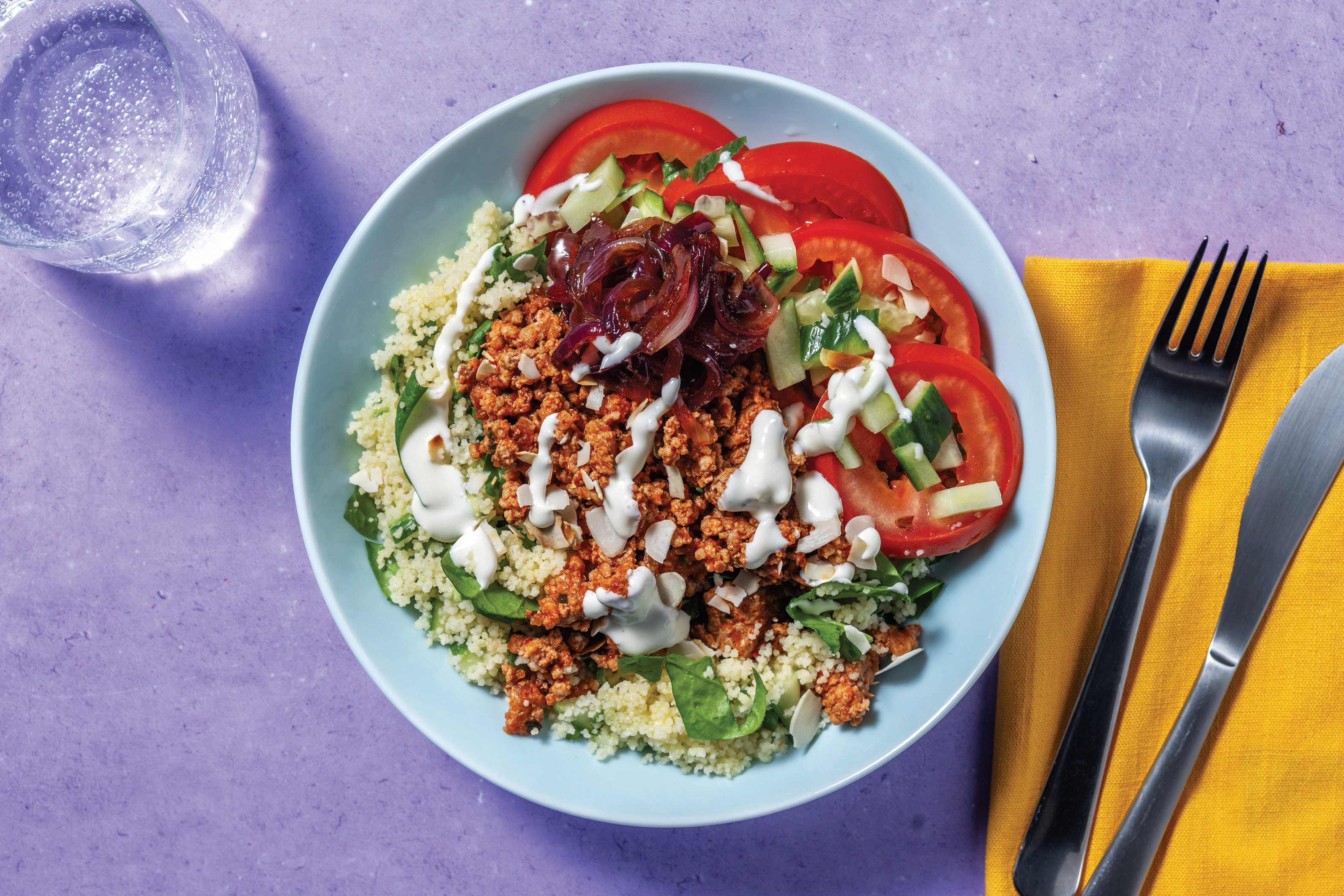 Greek-Style Lamb & Spinach Couscous Bowl