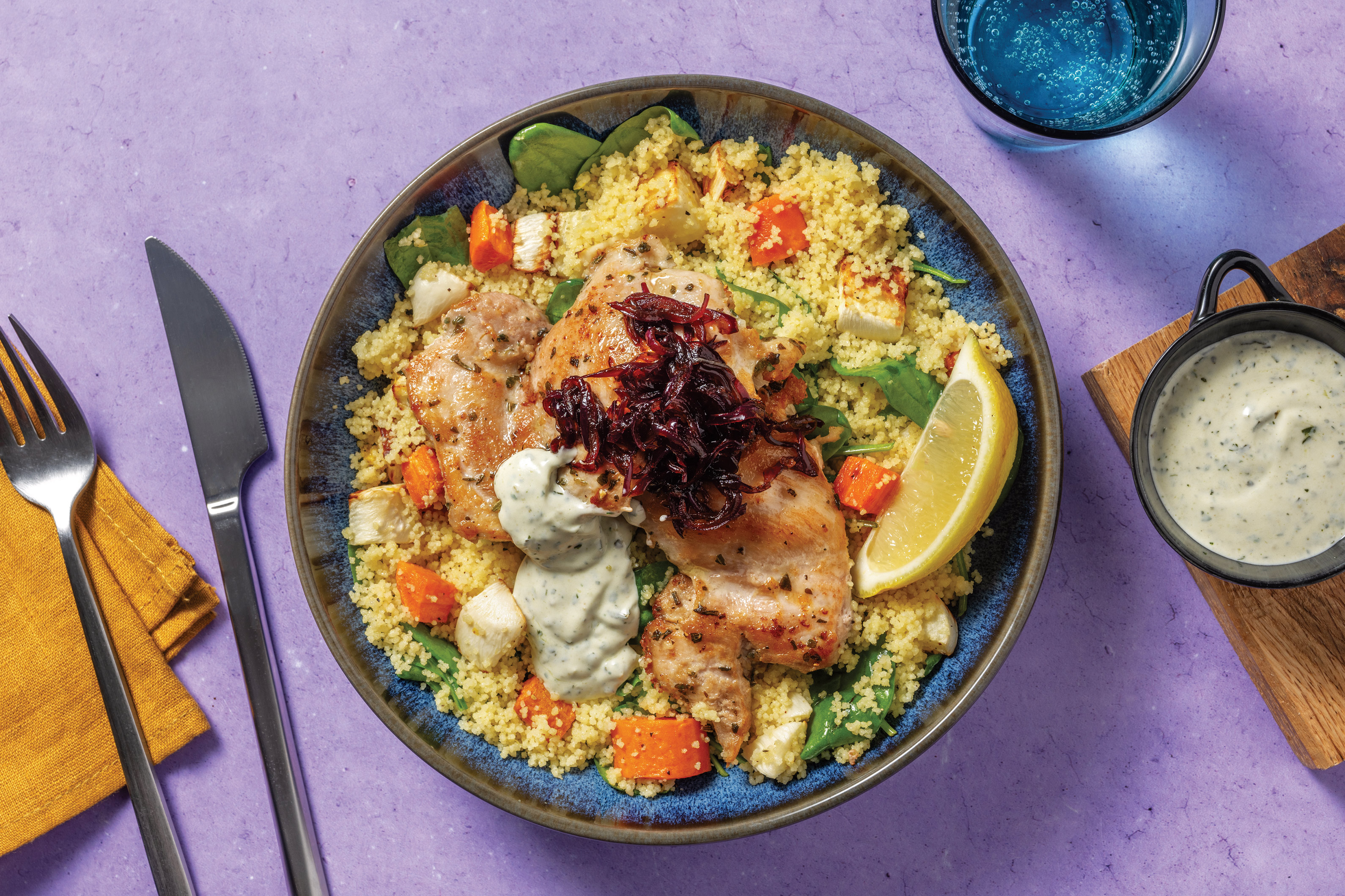Garlicky Chicken & Baby Kale Couscous