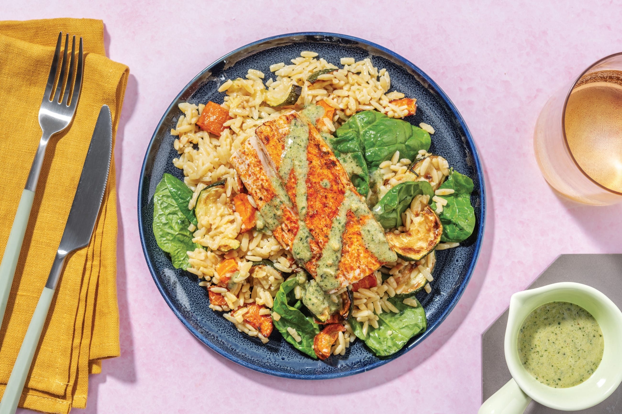 Greek-Style Barramundi, Prawn & Veggie Risoni