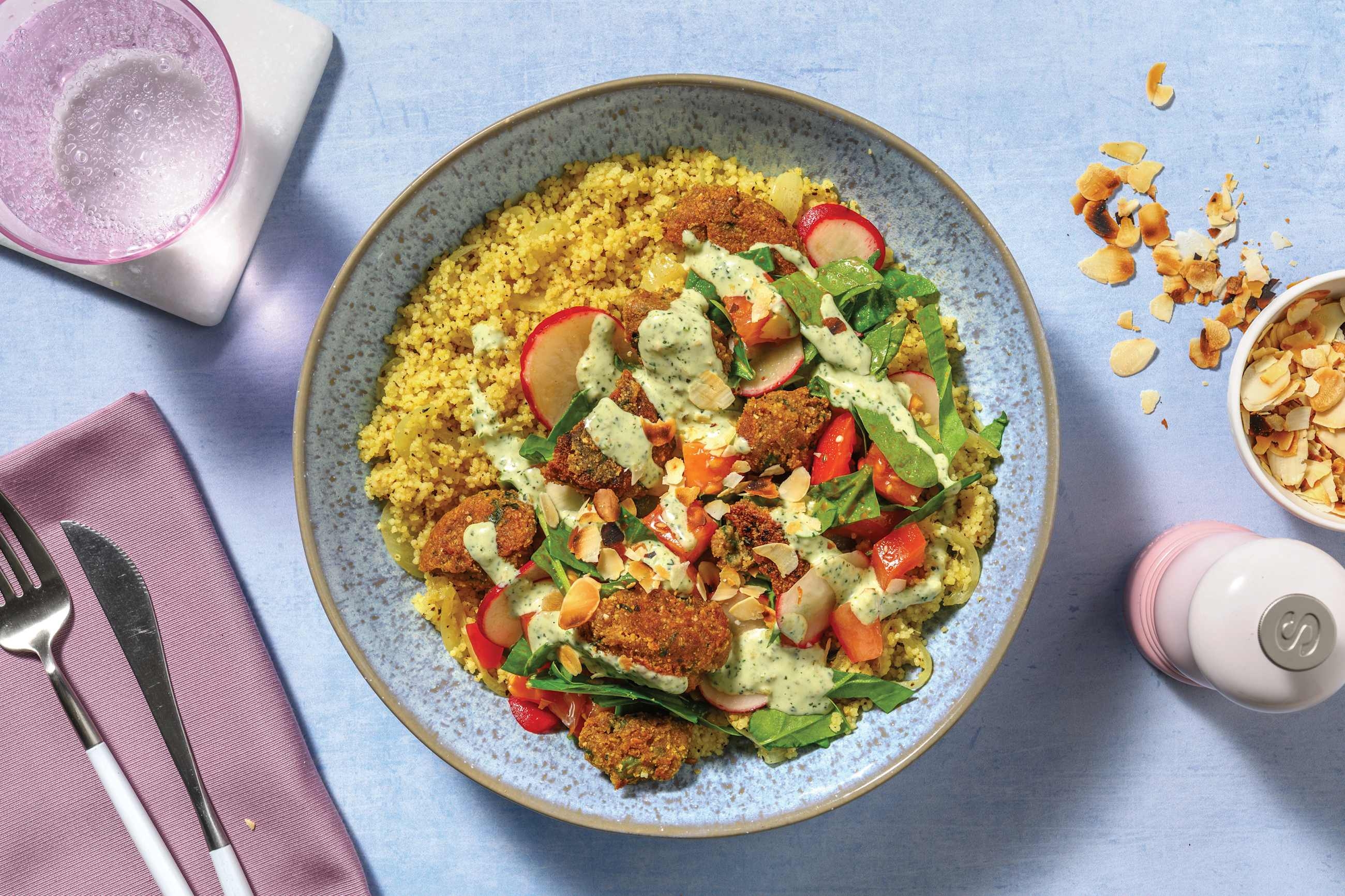 Mediterranean Falafel, Chicken & Chargrilled Capsicum Salsa Toss