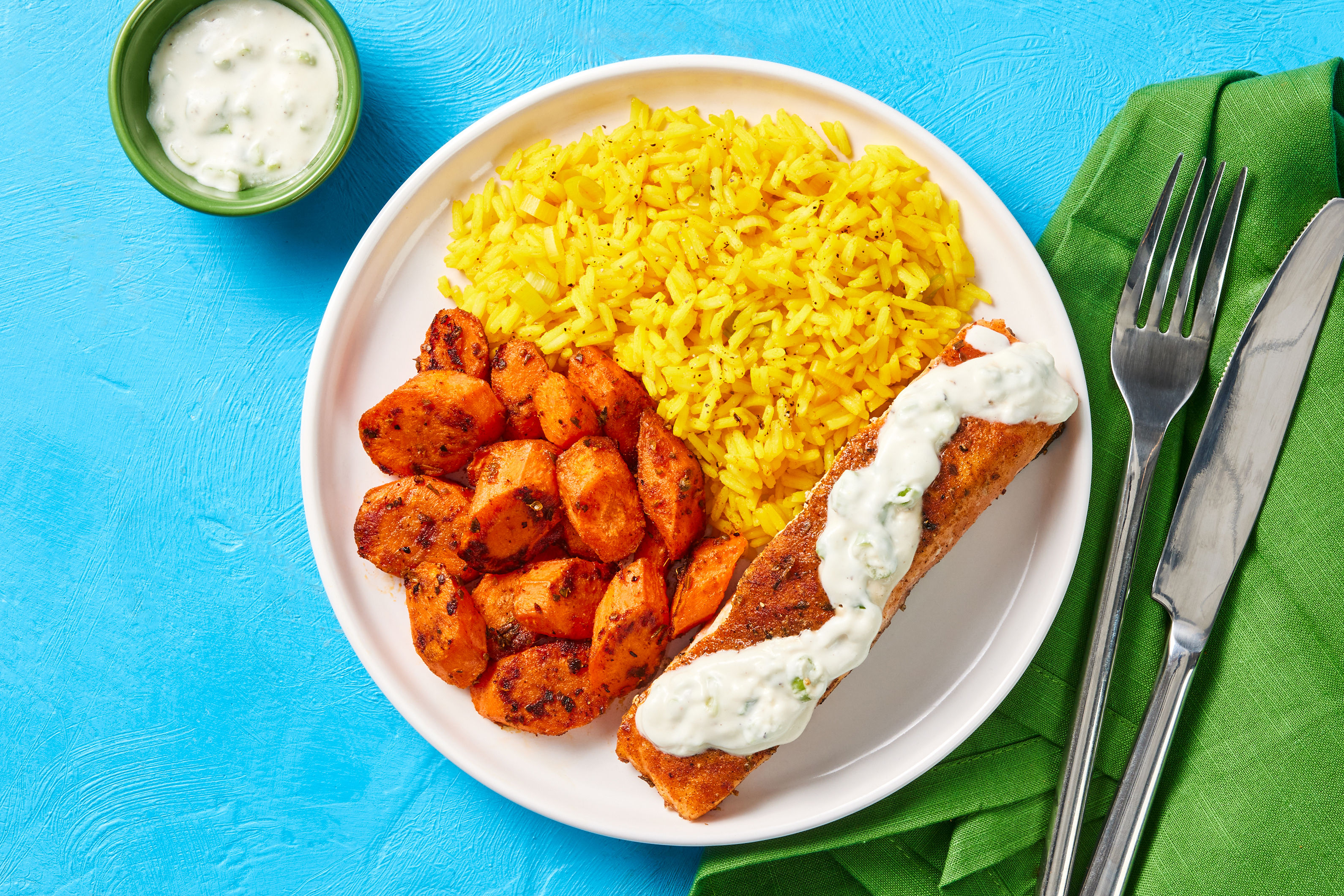 Sizzling Spiced Salmon with Golden Rice