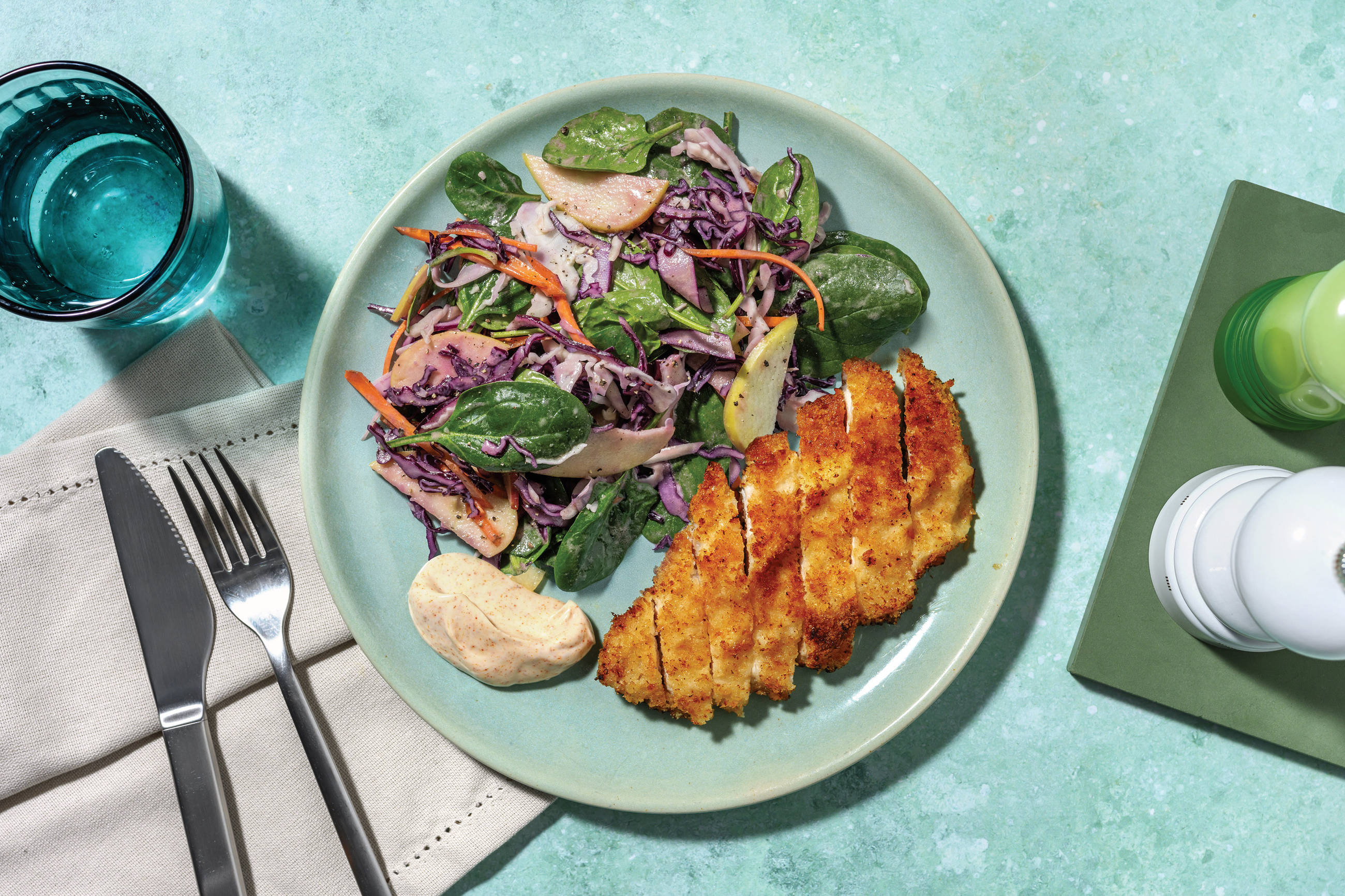 Parmesan Plant-Based Crumbed Chick'n Schnitzels & Dijon Apple Slaw