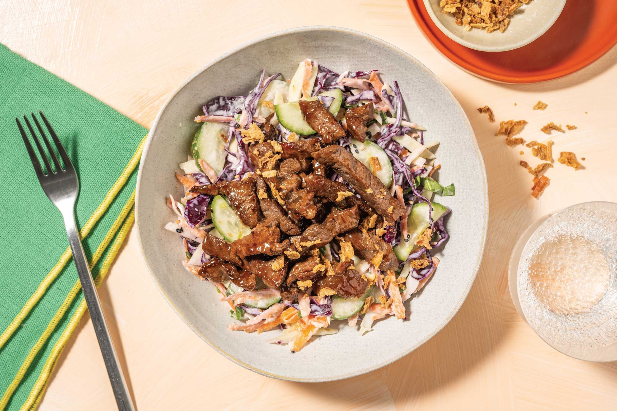 Korean-Style Beef & Sesame Cucumber Slaw