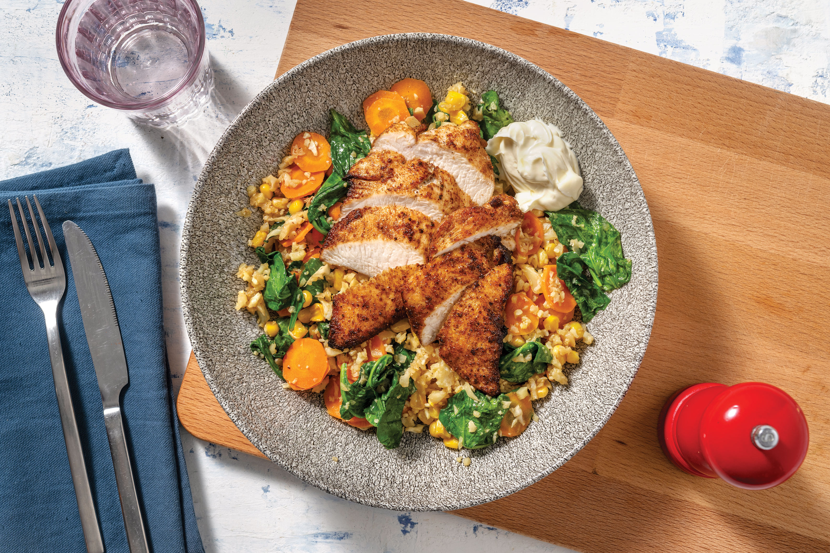 Caribbean Pork & Corn-Cauliflower Rice