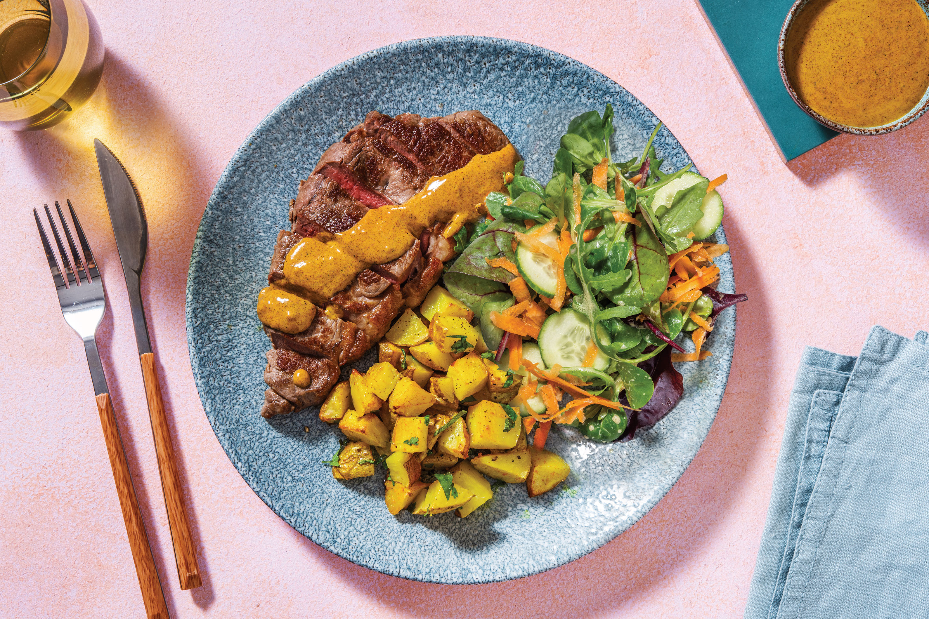 Seared Steak & Mumbai Coconut Sauce