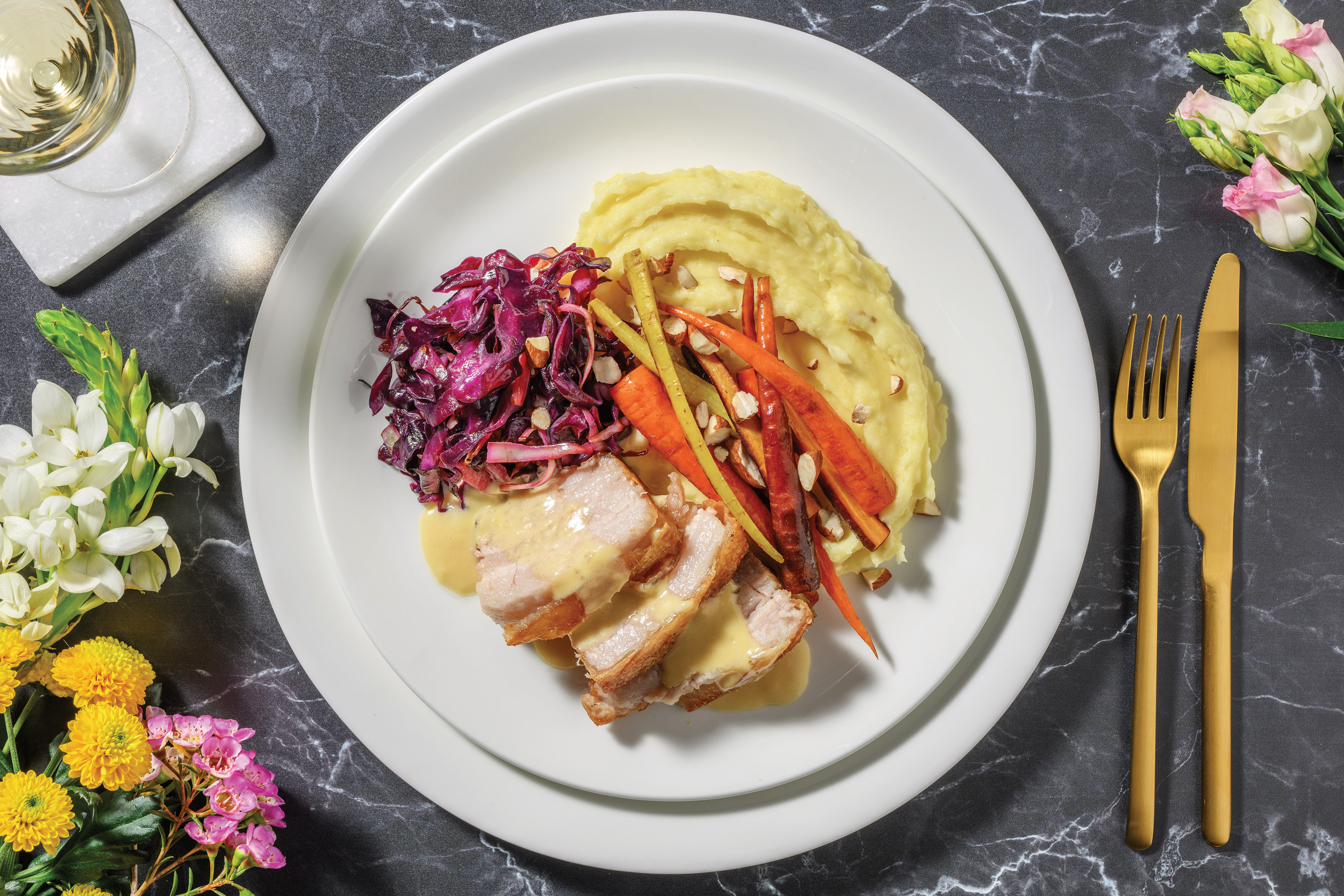 Roast Pork Belly & Creamy Garlic Sauce