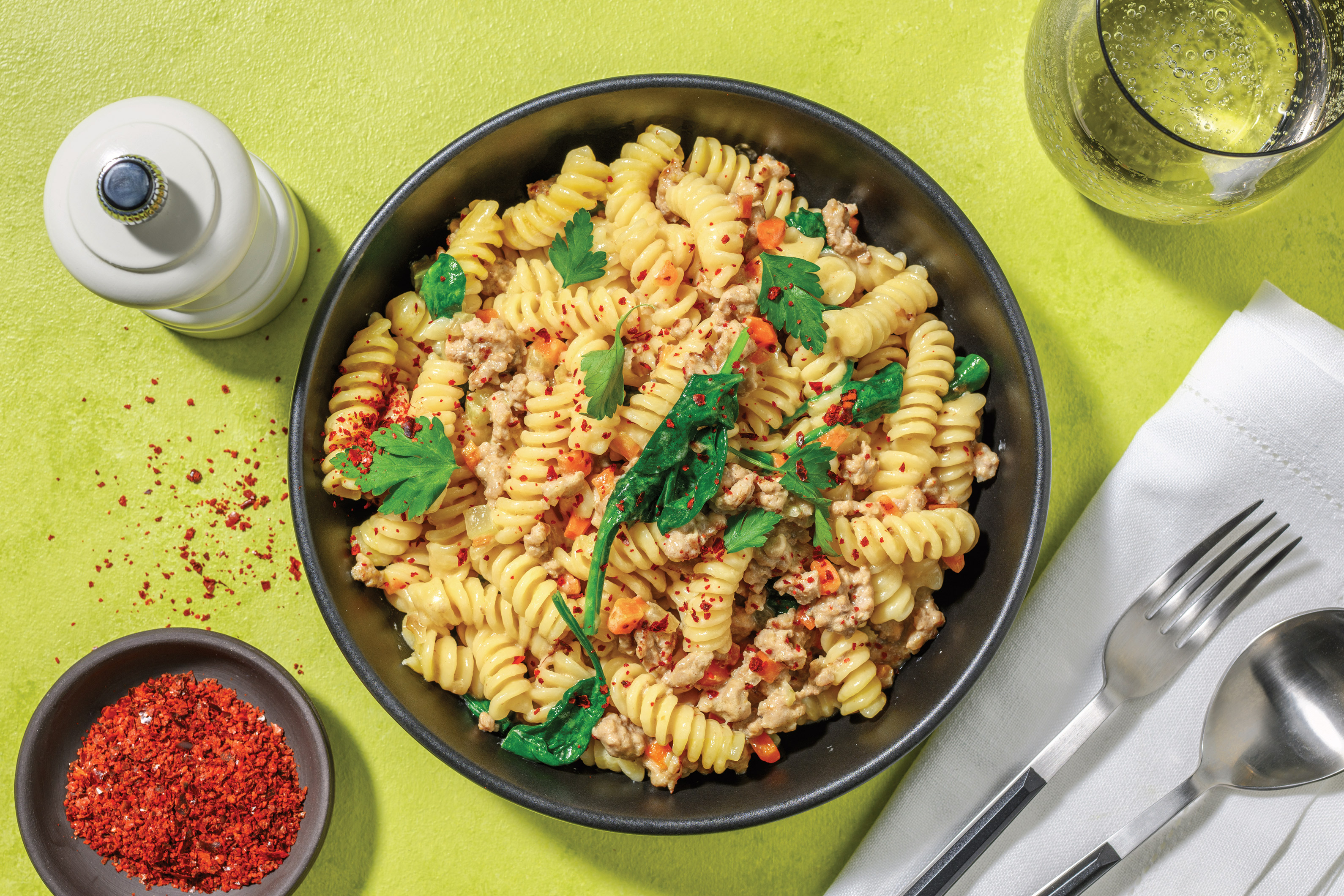 Creamy Mustard Pork Fusilli