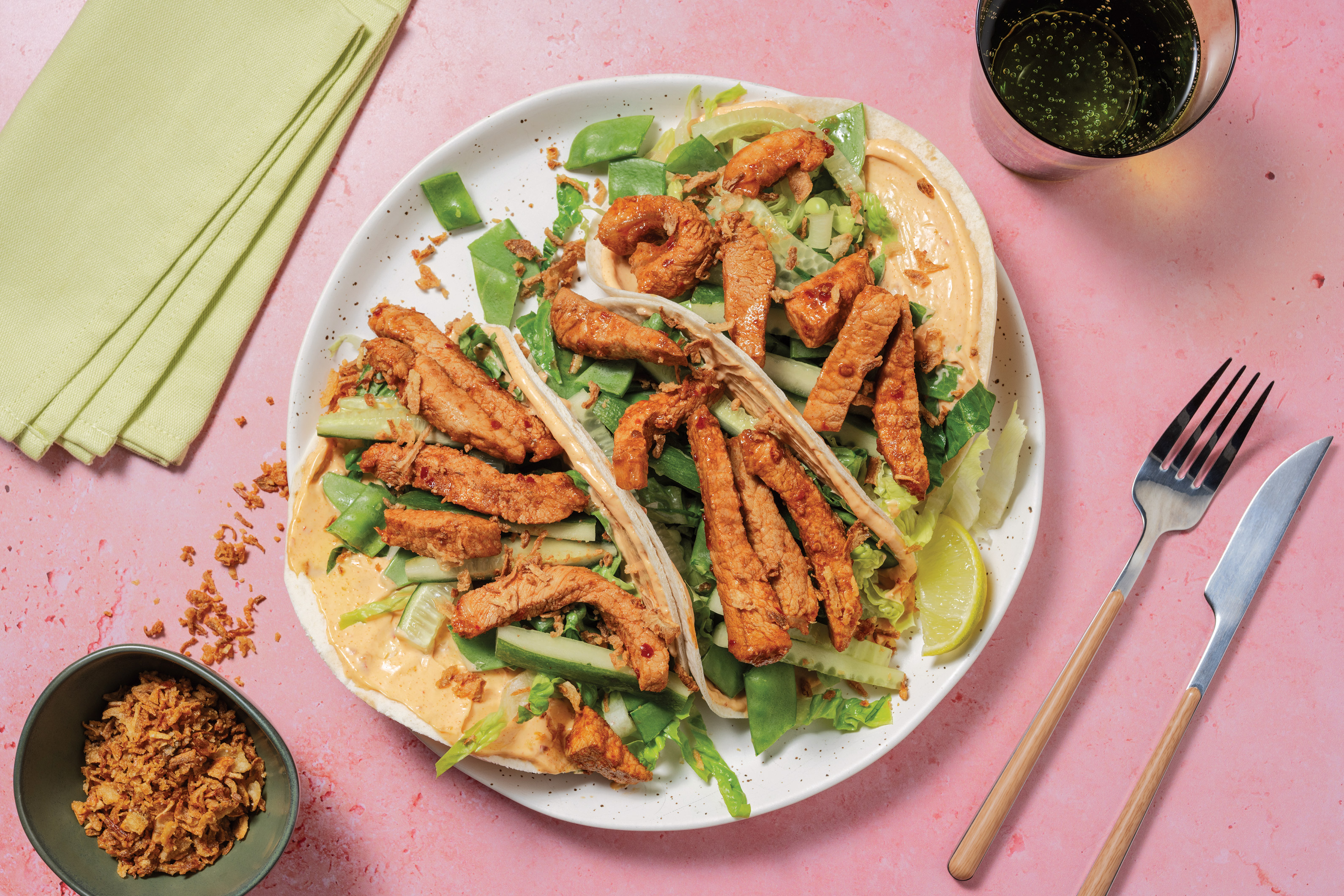 Sichuan Garlic Pork Tacos