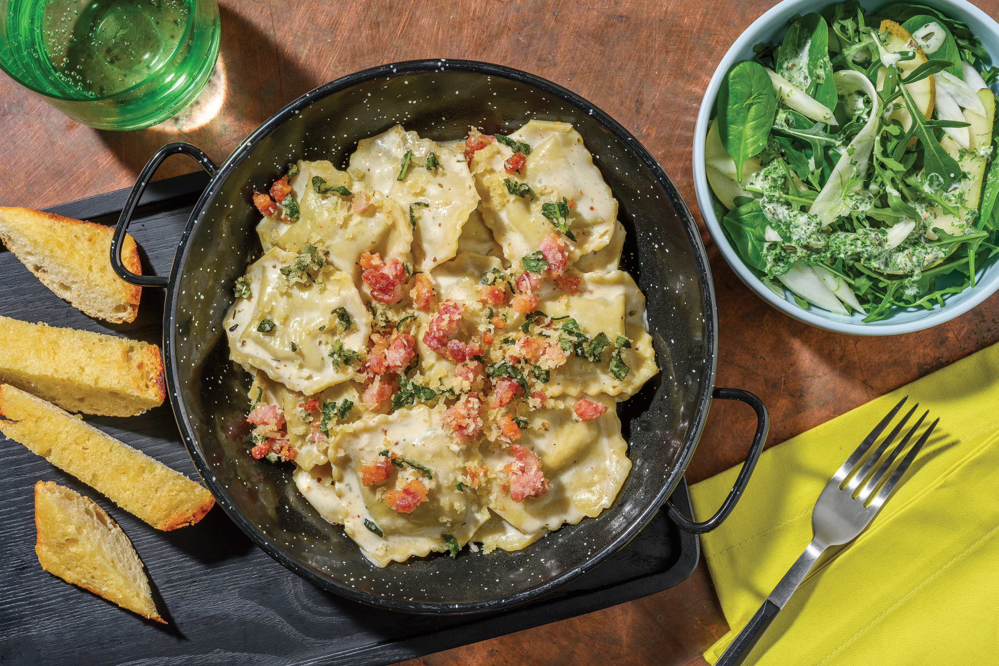 Creamy Pumpkin Ravioli & Bacon-Parsley Crumb