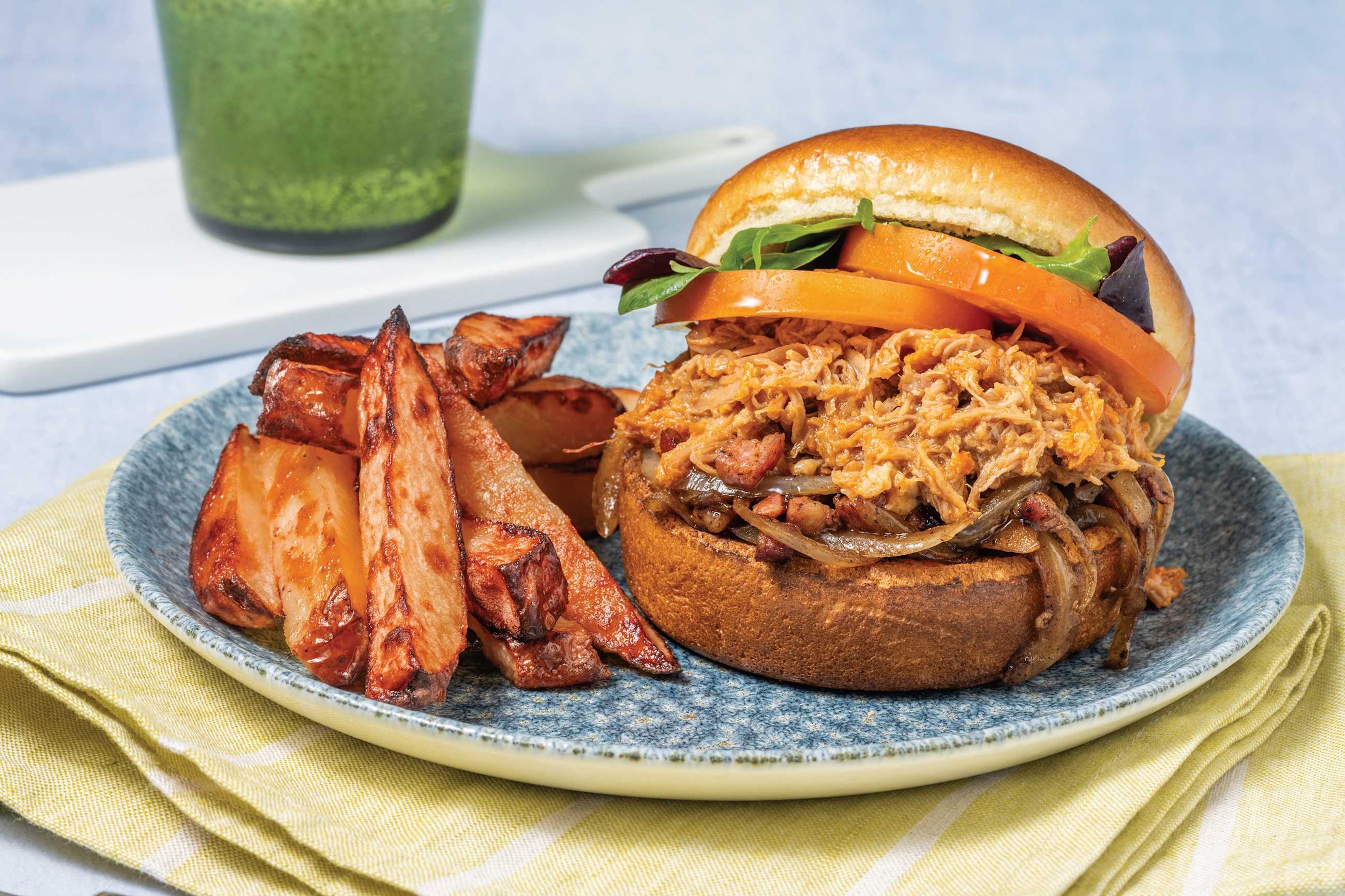 American Pulled Pork & Bacon Jam Burger