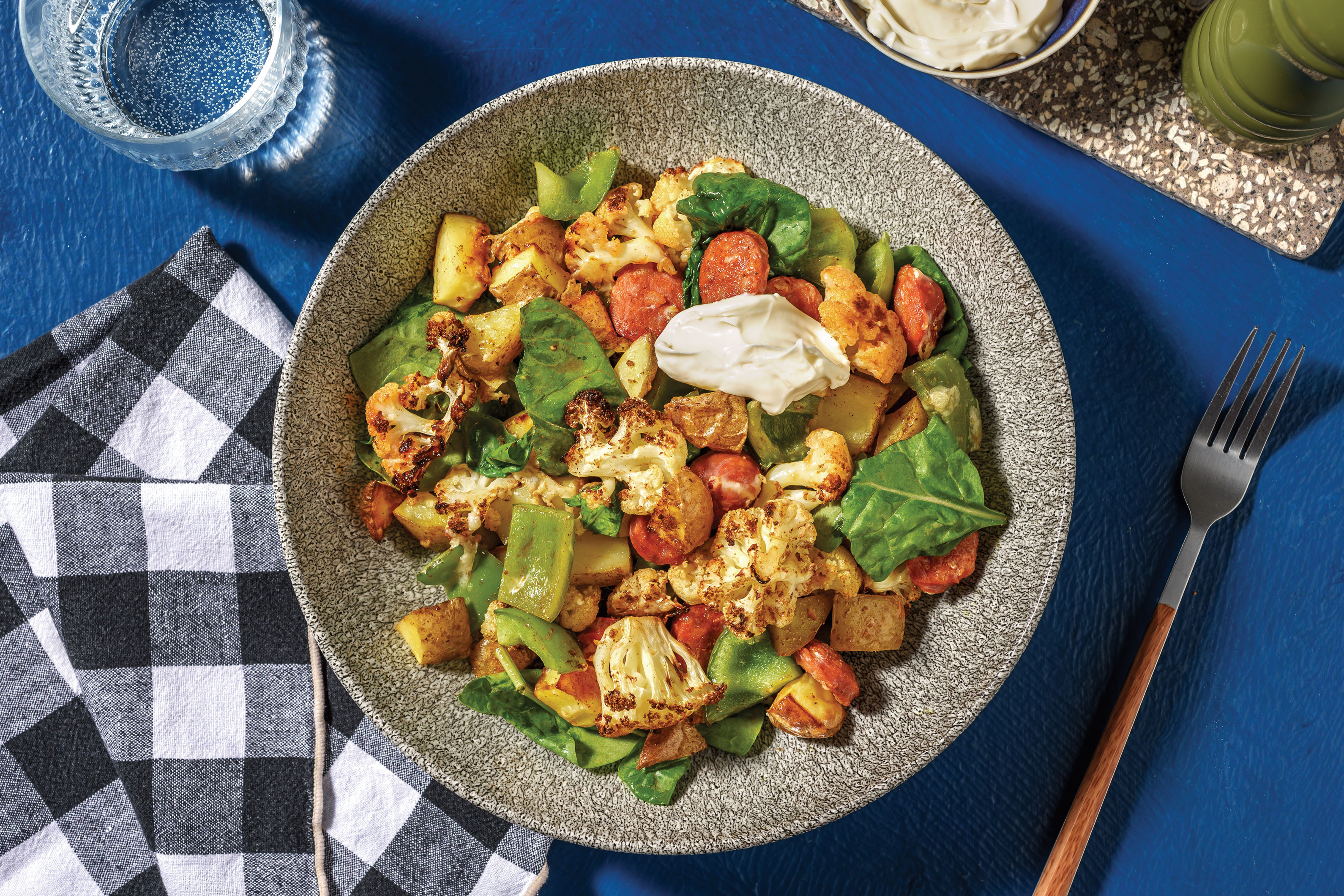 One-Tray Cheesy Chorizo & Cauliflower Medley