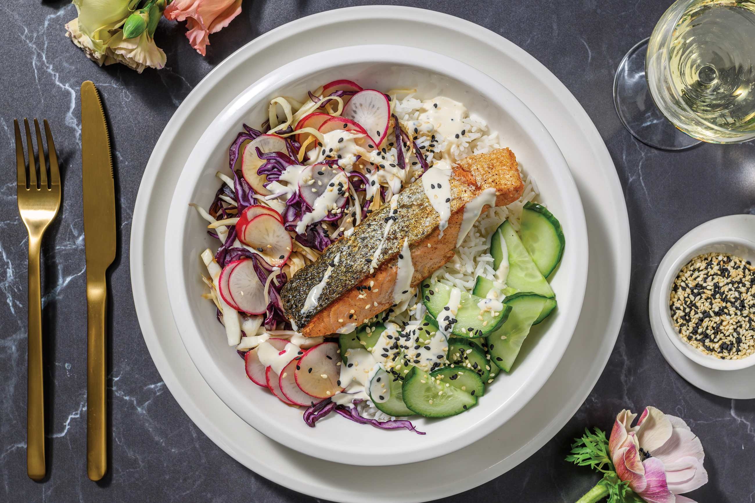 Sesame Salmon & Ponzu Slaw Bowl