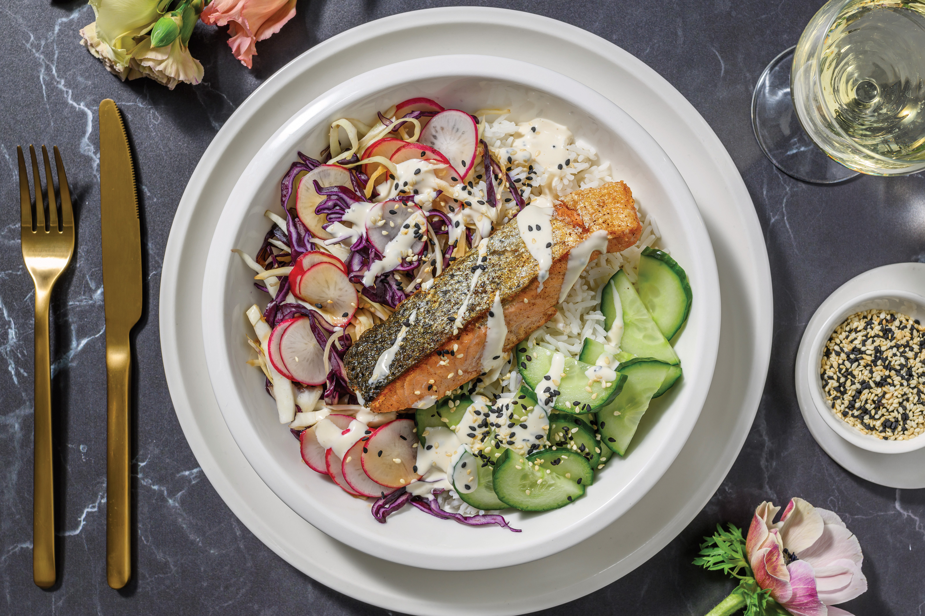 Sesame Salmon & Ponzu Slaw Bowl