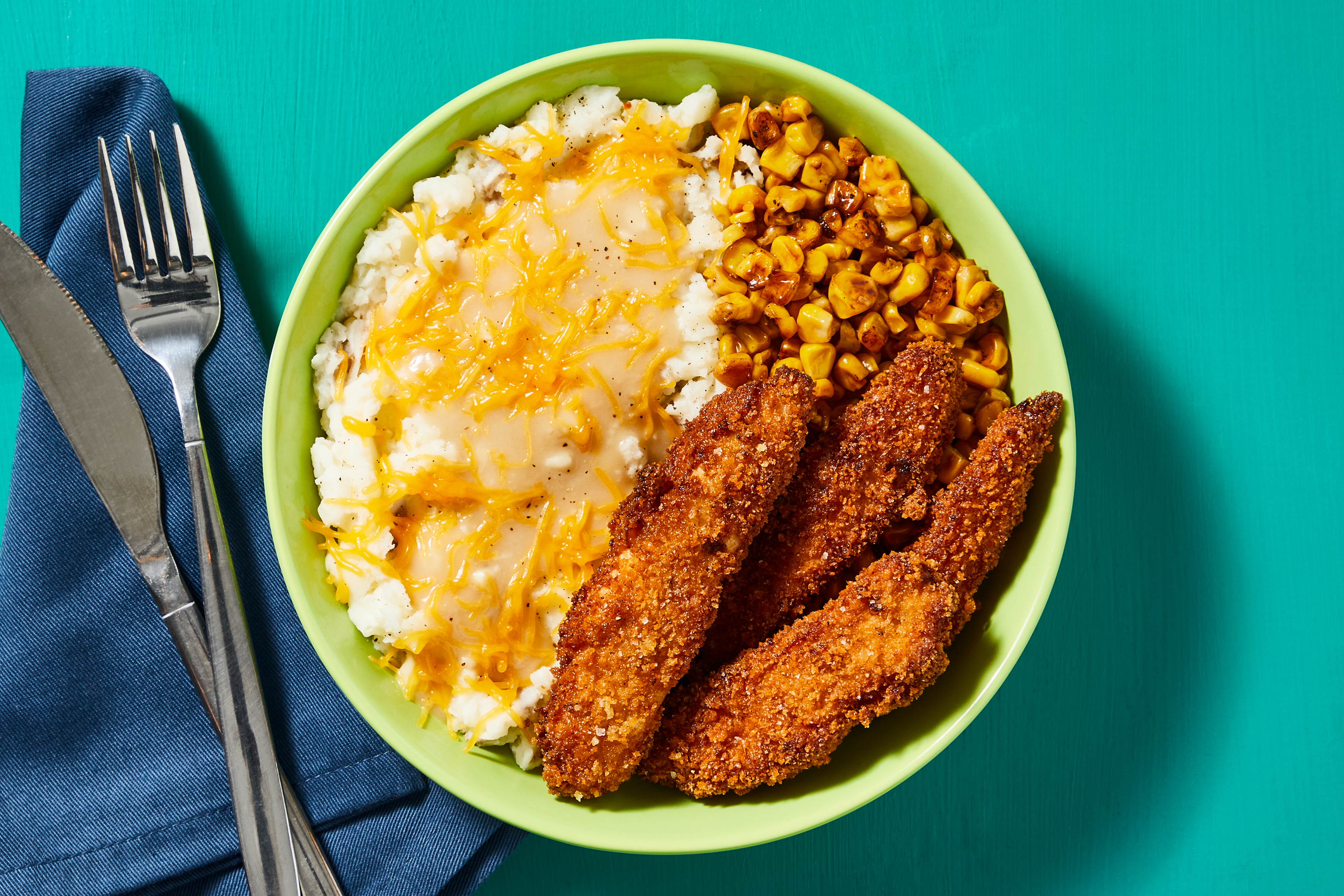 Crispy Chicken & Mashed Potato Bowls