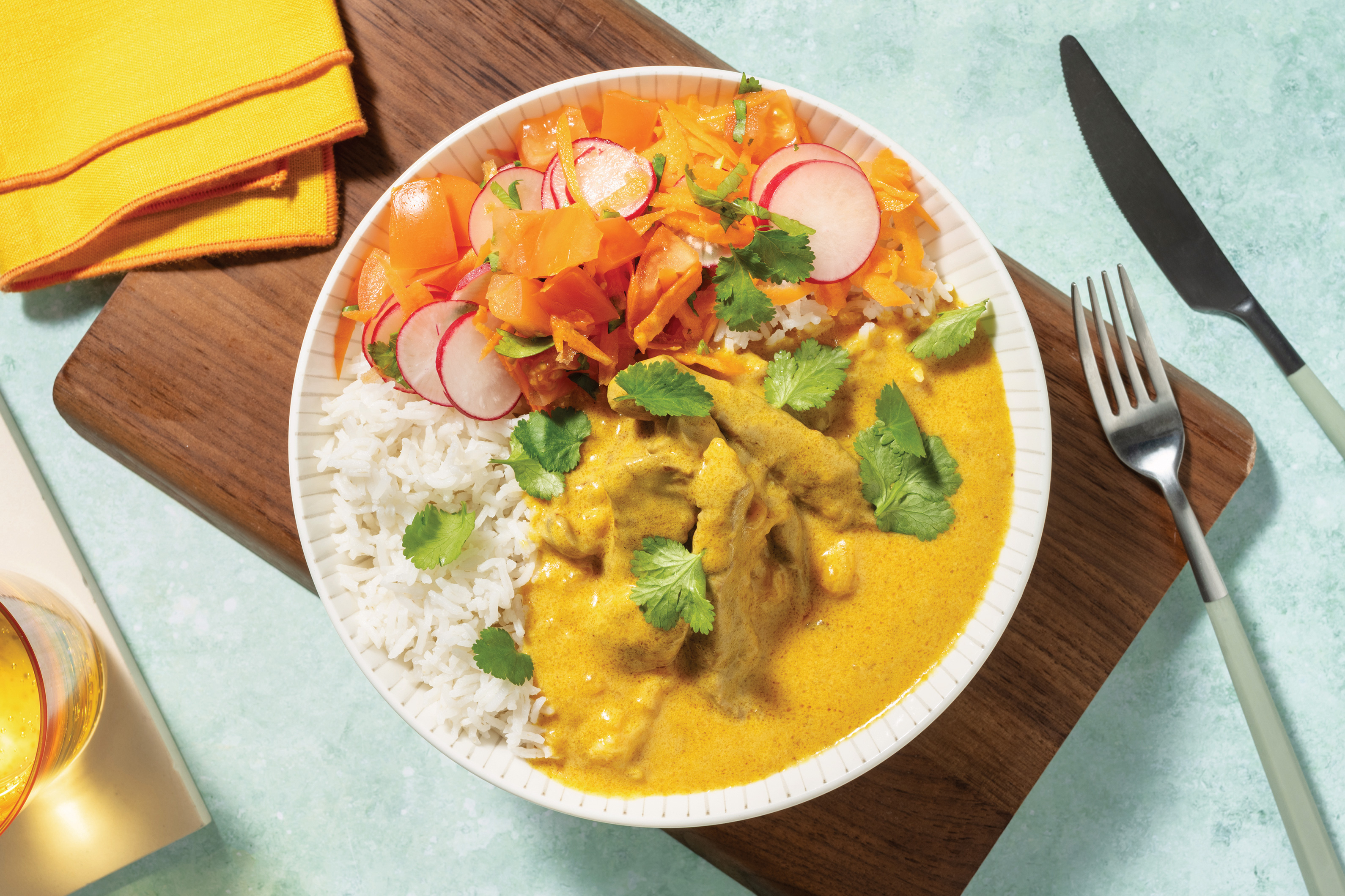 Quick Indian Coconut Chicken Curry & Garlic Rice