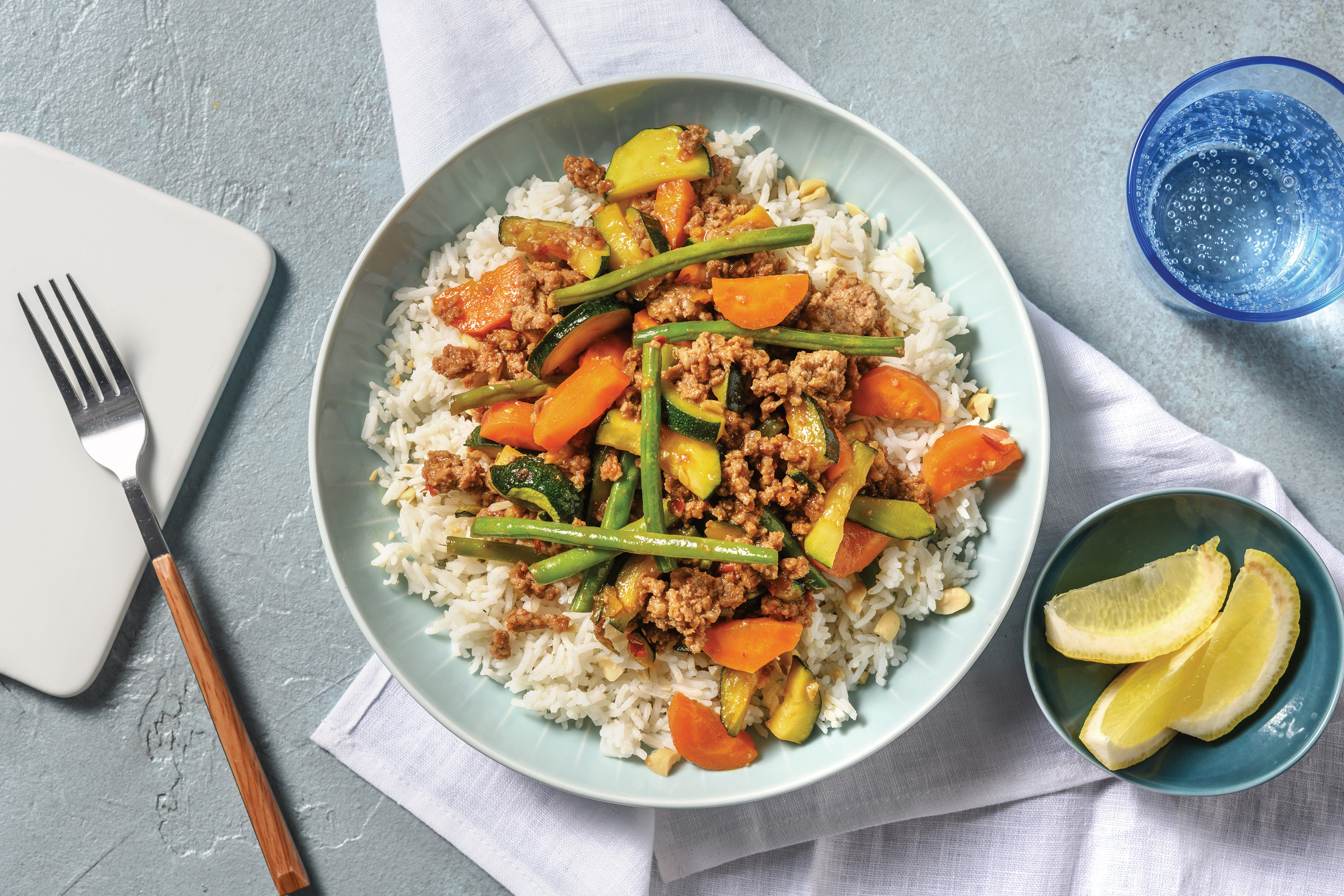 Quick Double Sweet Chilli Pork & Peanut Rice