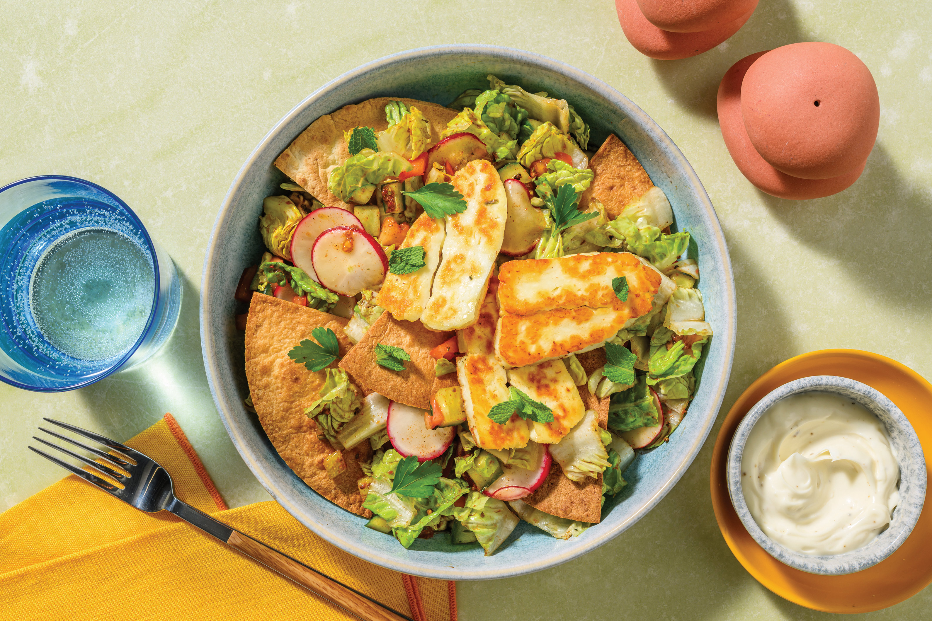 Honey Haloumi & Fattoush Bacon Salad