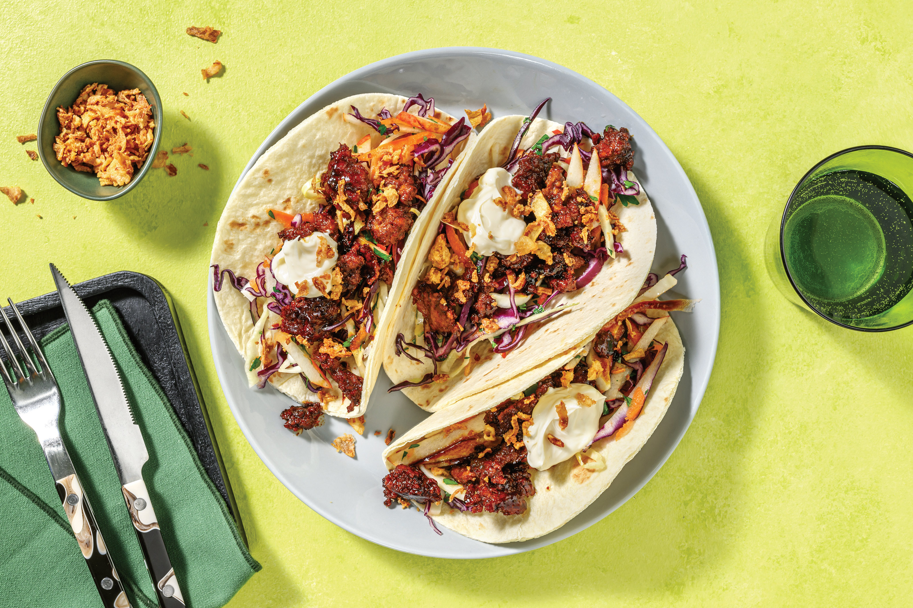 Teriyaki Pork & Pear Slaw Tacos