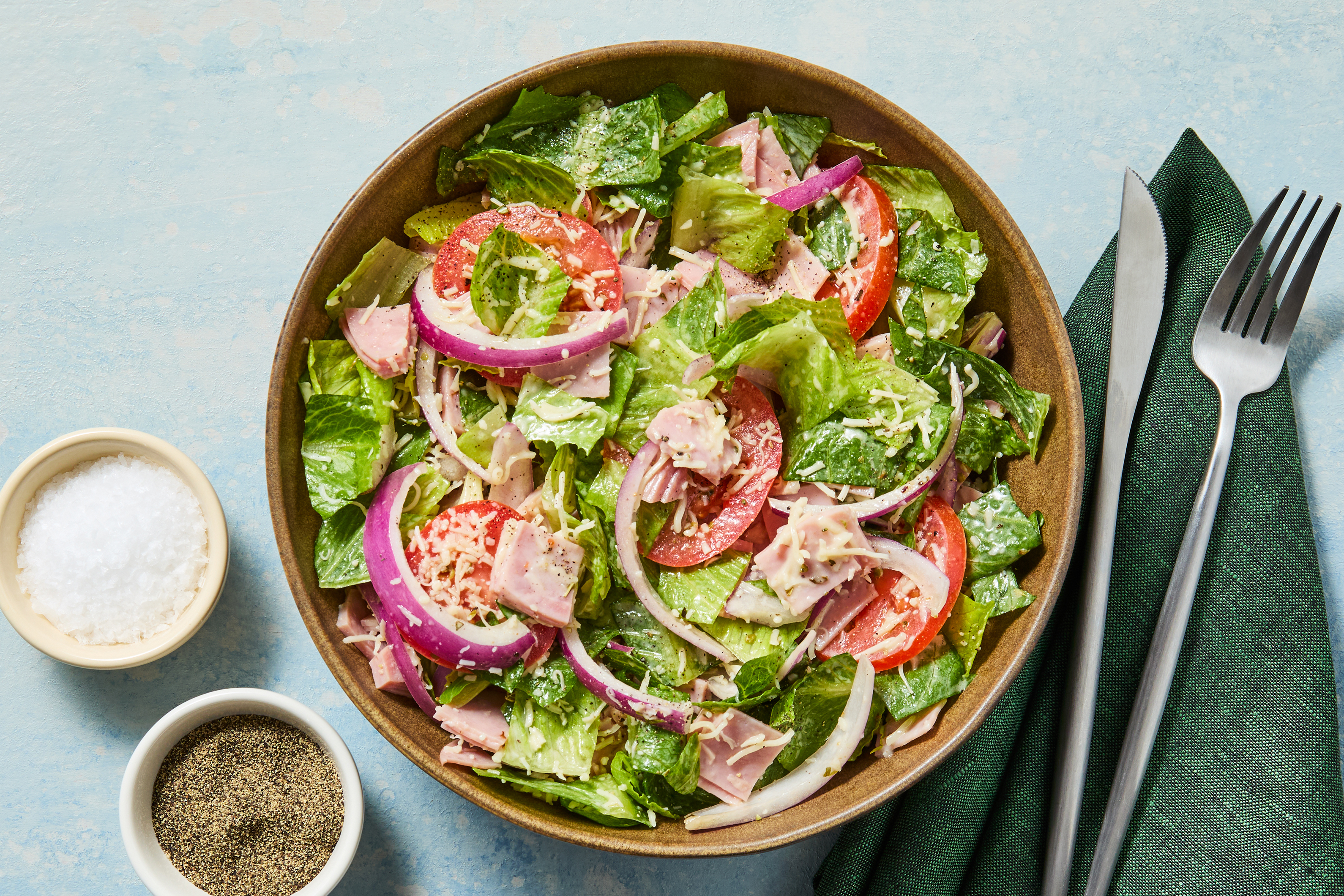 Protein Smart Lunch Jersey Mike Inspired Sub in a Tub Salad with Smoked Ham, Italian Cheese, and a Creamy Italian Dressing