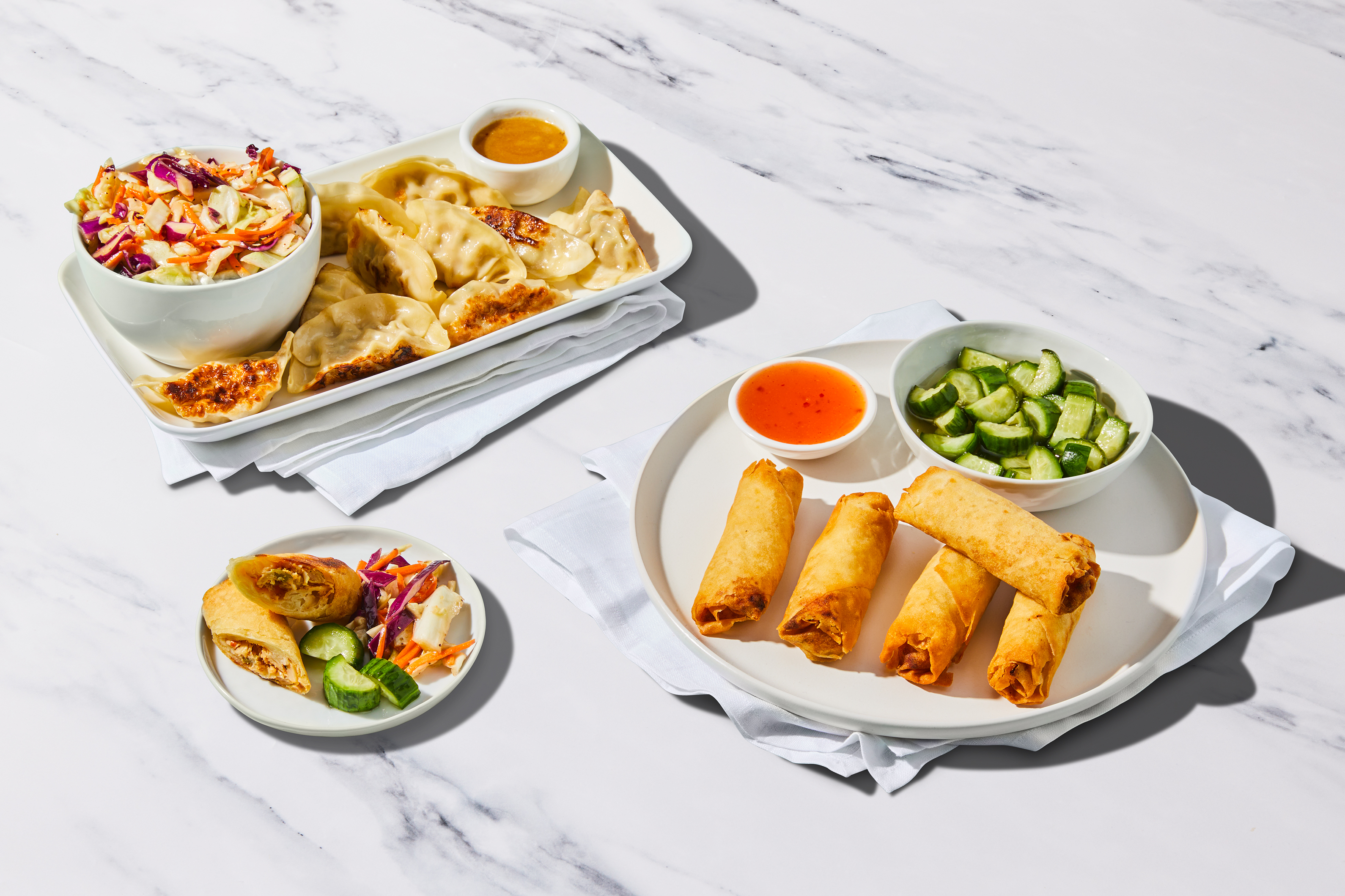 Pork Dumplings & Thai Basil Chicken Spring Rolls Board