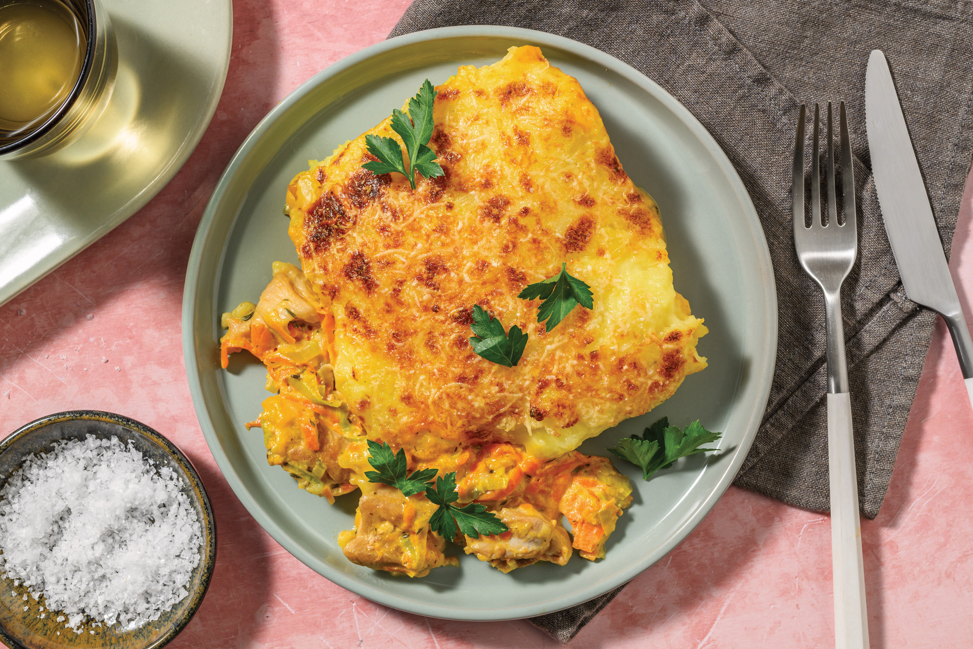 Creamy Chicken Potato Top Pie & Veggies