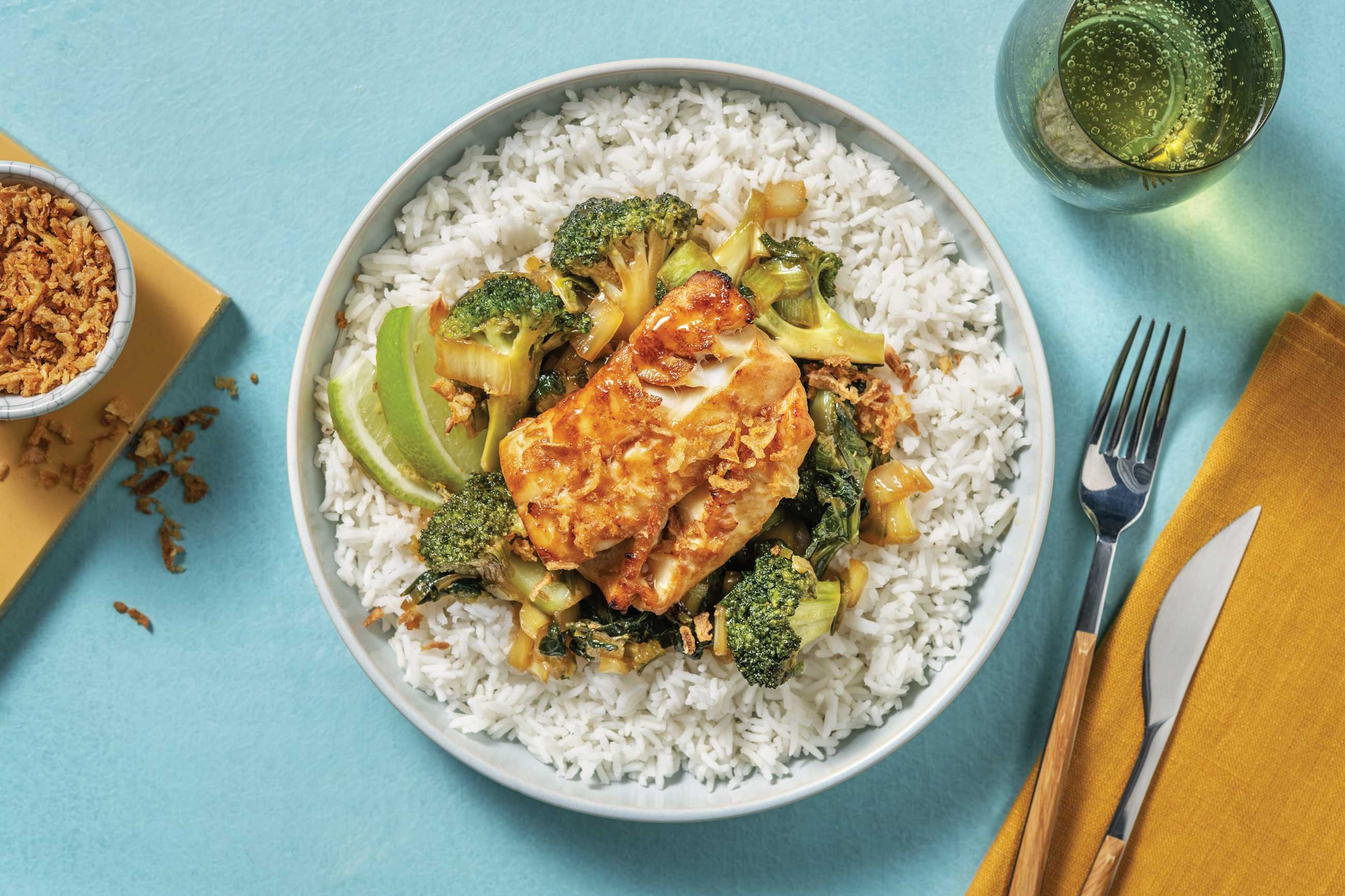 Seared Hoki Fillet & Honey-Soy Greens