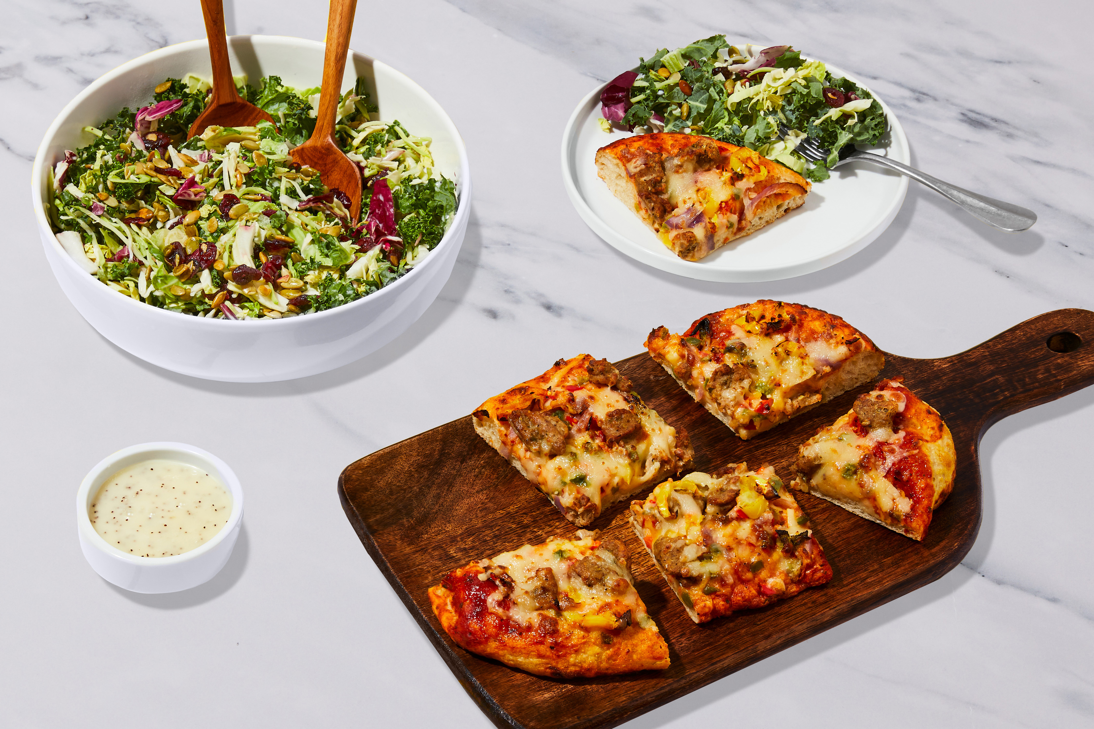 Pork Sausage & Pepper Focaccia Flatbread + Sweet Kale Salad