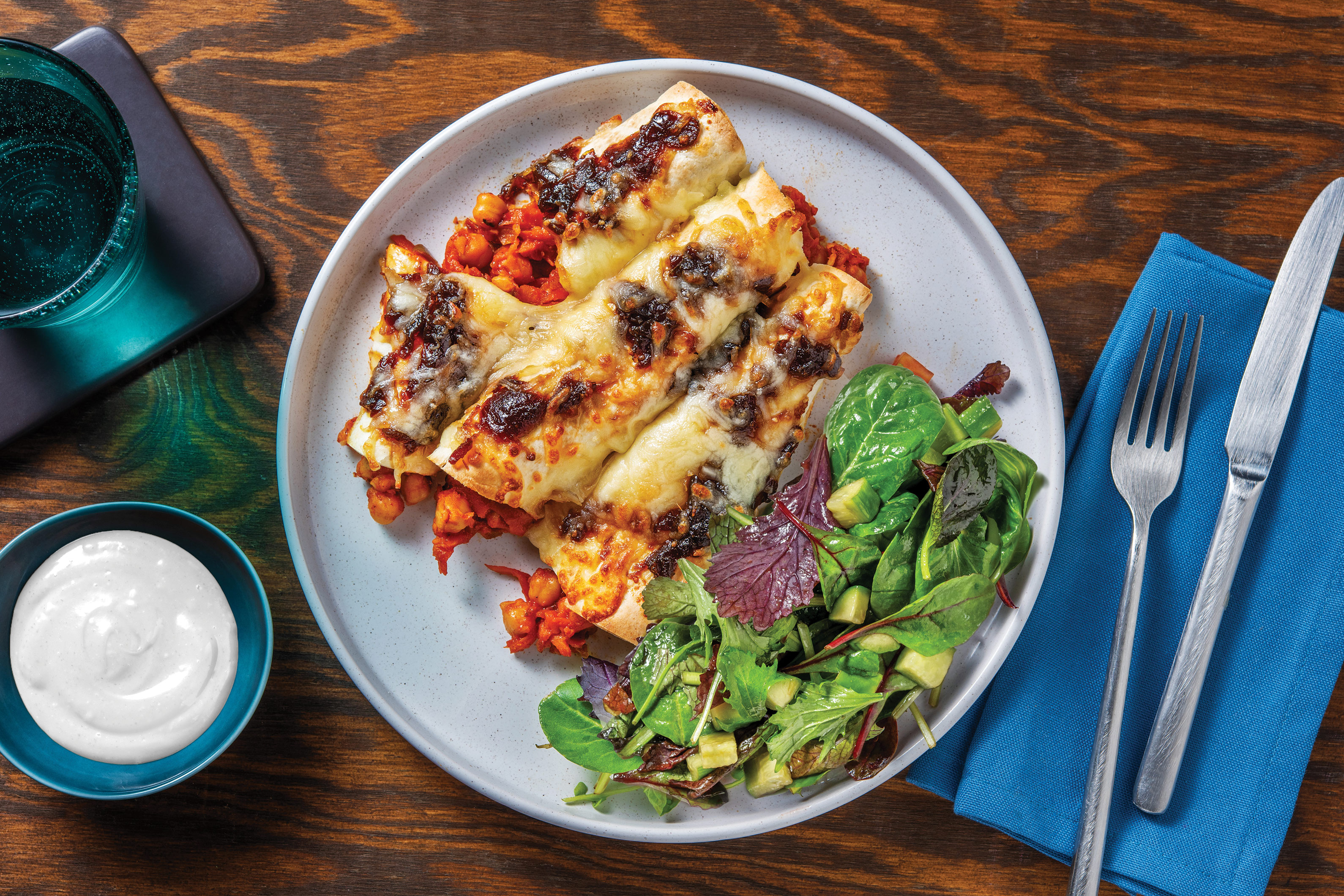 Smashed BBQ Beef & Chickpea Enchiladas