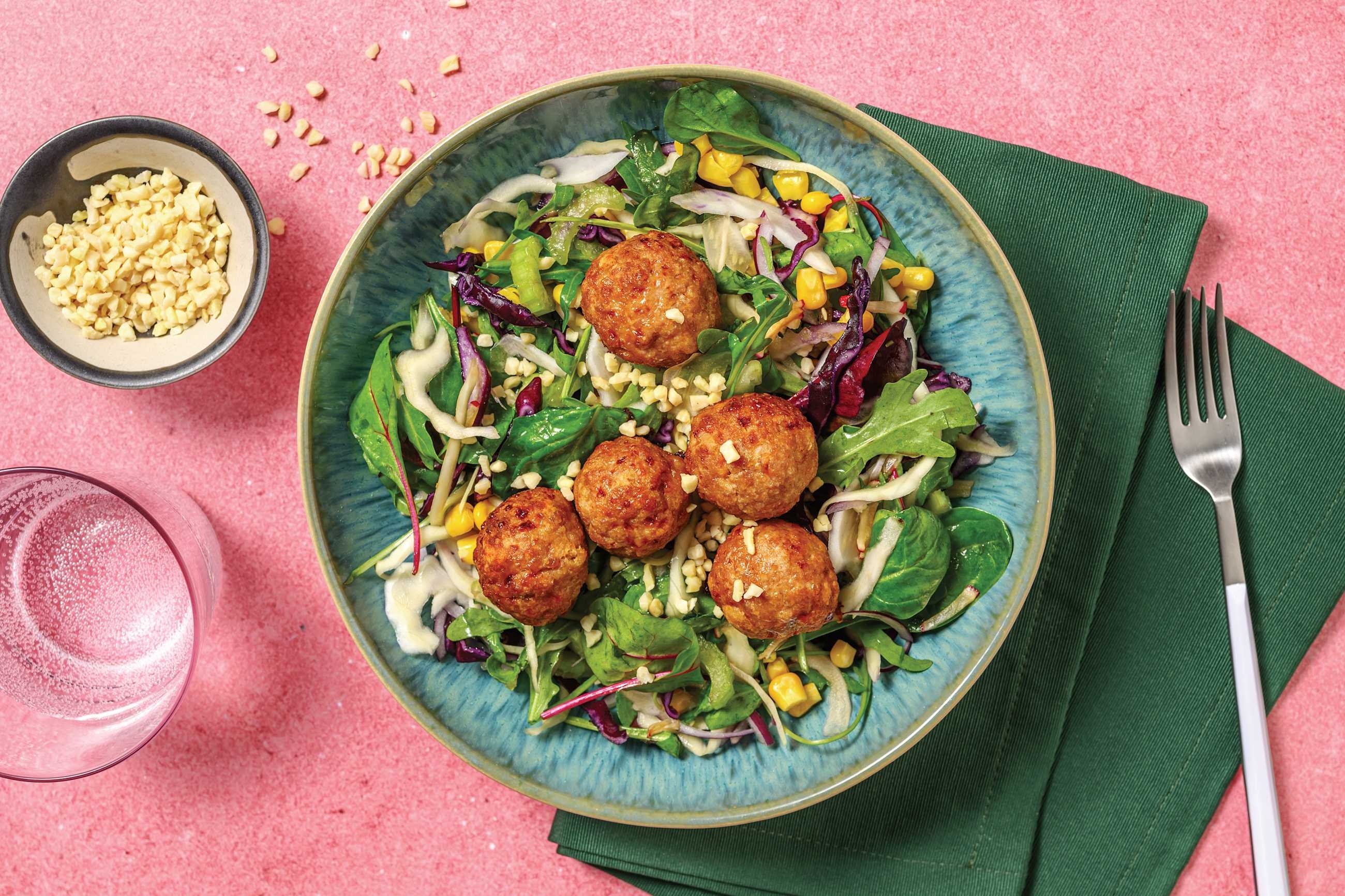 Asian Sticky Pork Meatballs, Prawns & Ponzu Salad