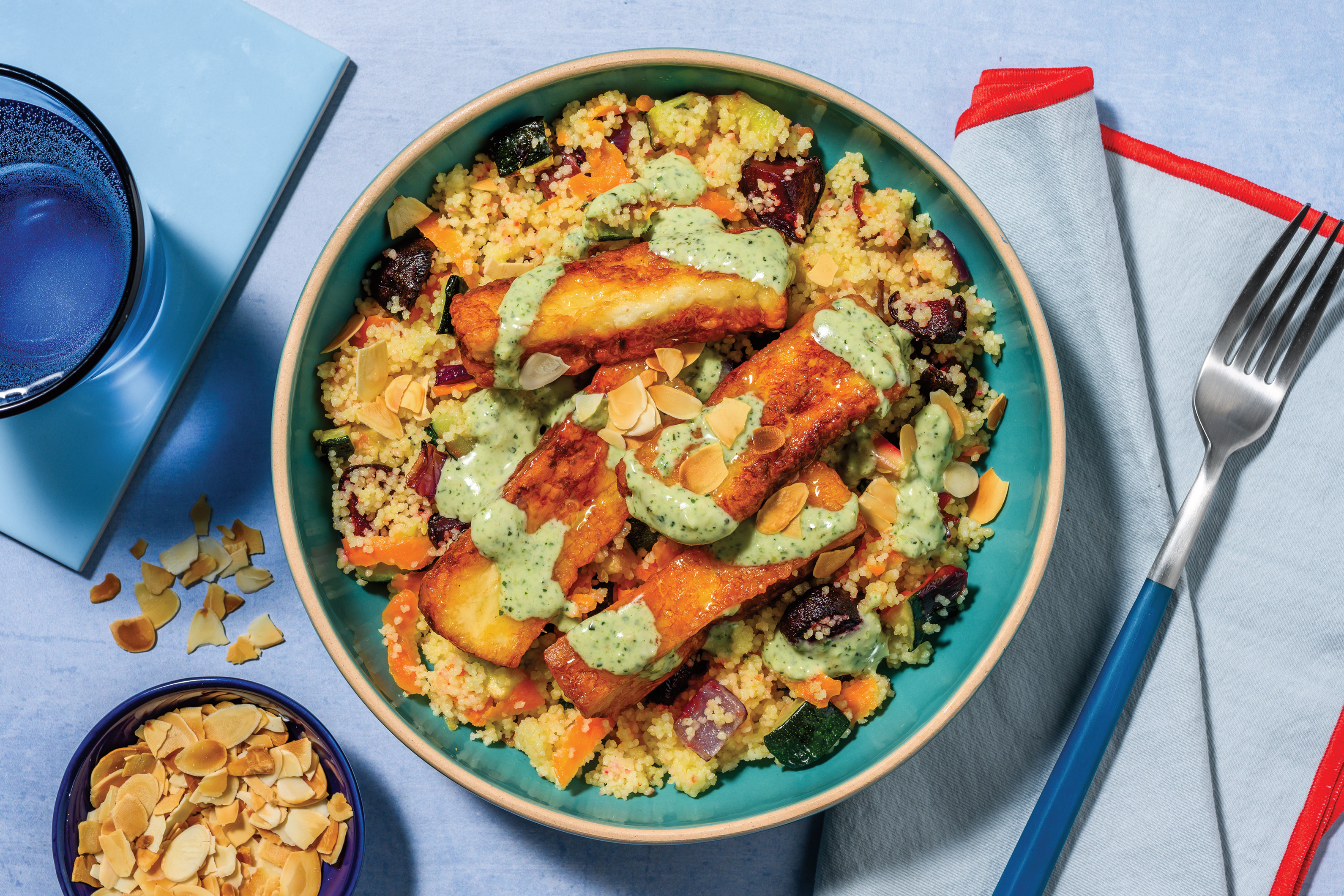 Golden Chicken, Haloumi & Roast Veggie Couscous