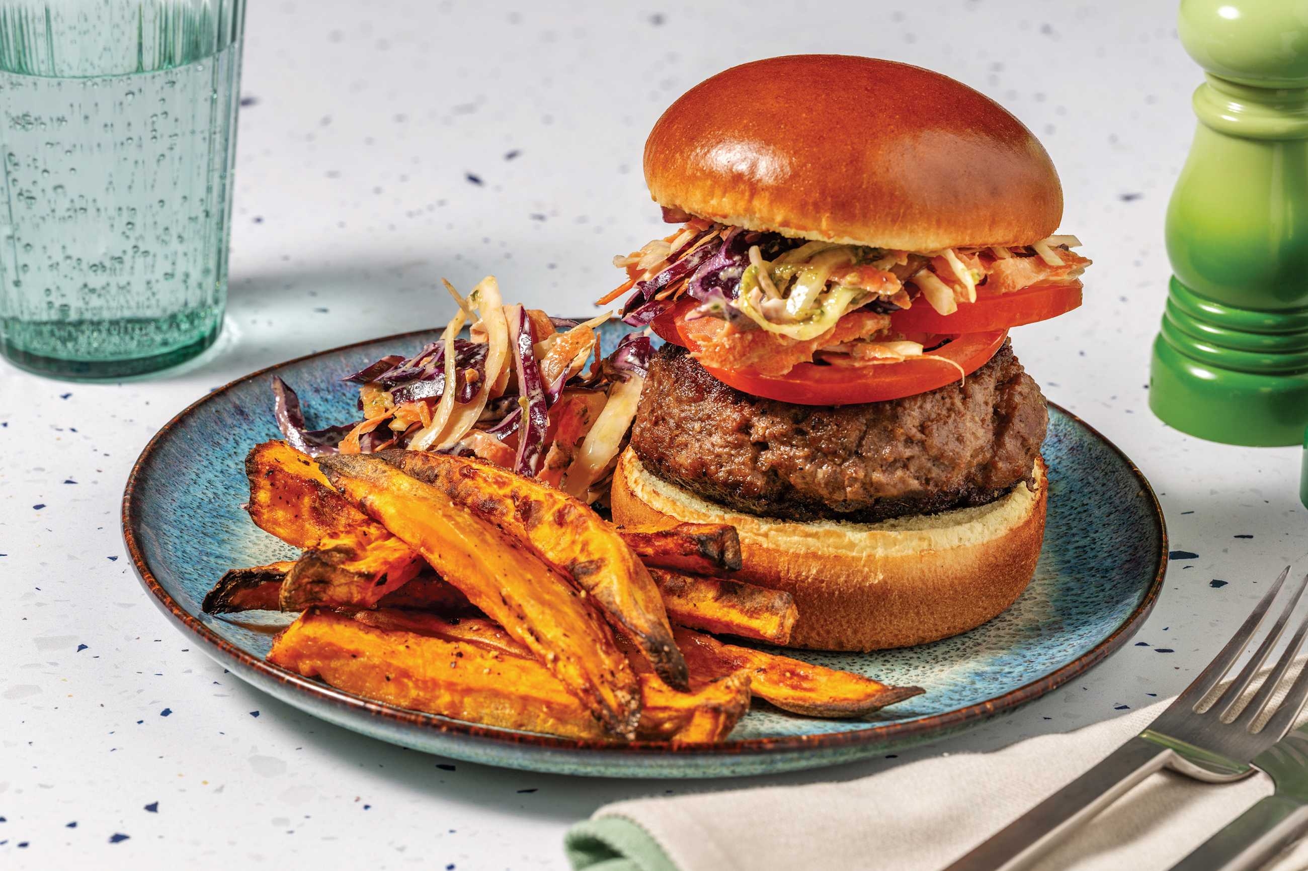 Classic Beef, Halloumi & Creamy Pesto Slaw Burger