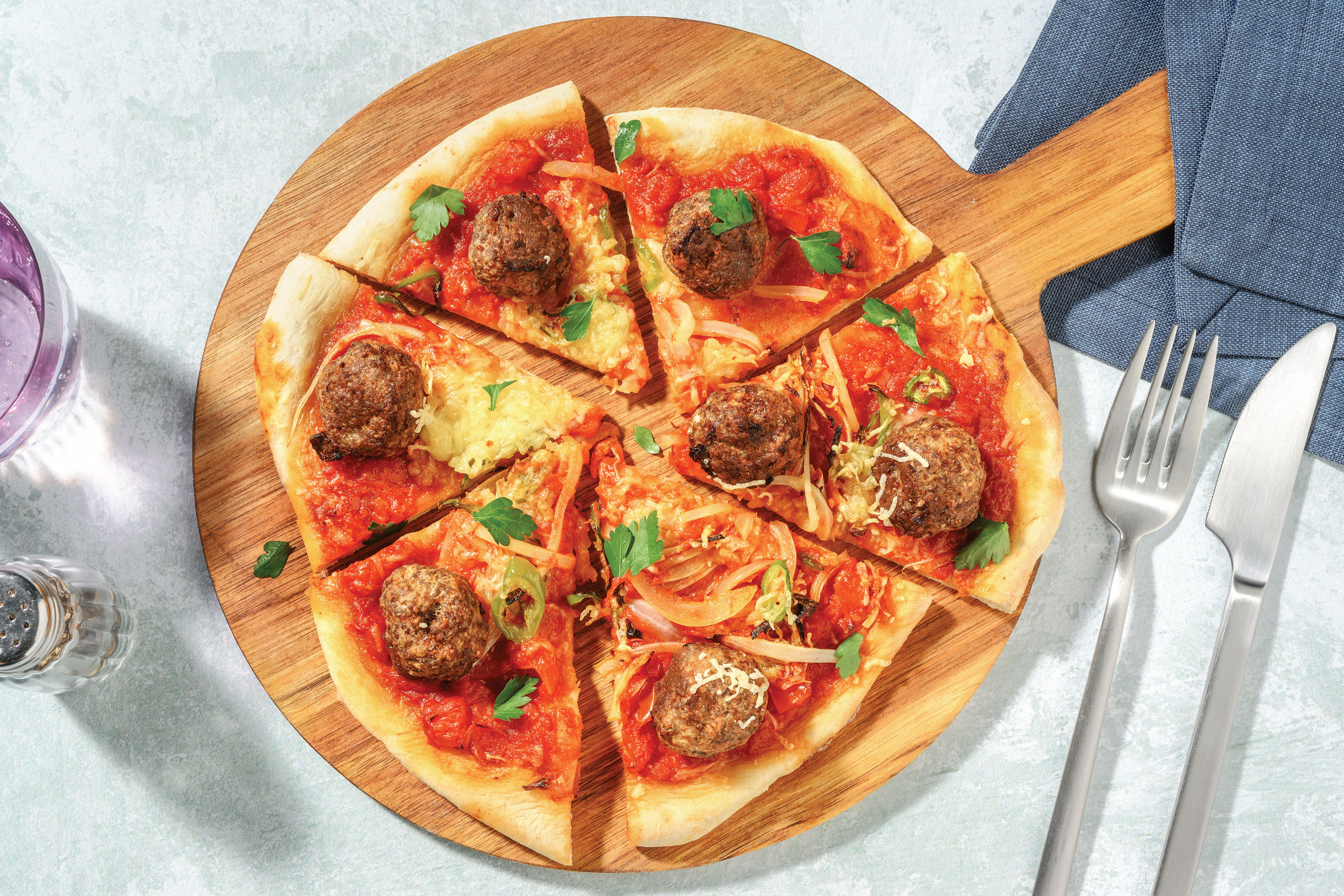 Homemade Italian Pork Meatball & Tomato Pizza