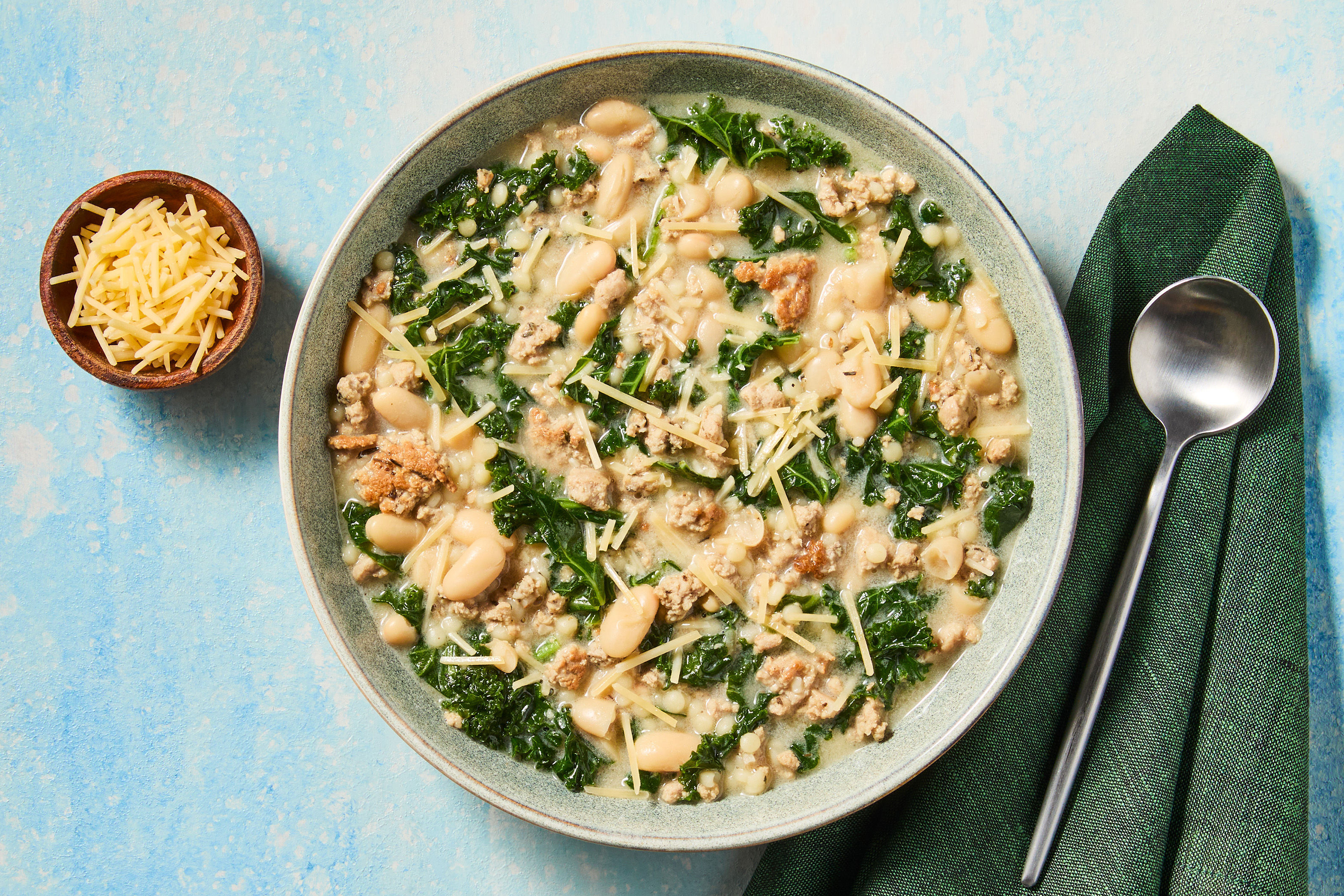 Creamy White Bean, Pork & Kale Soup