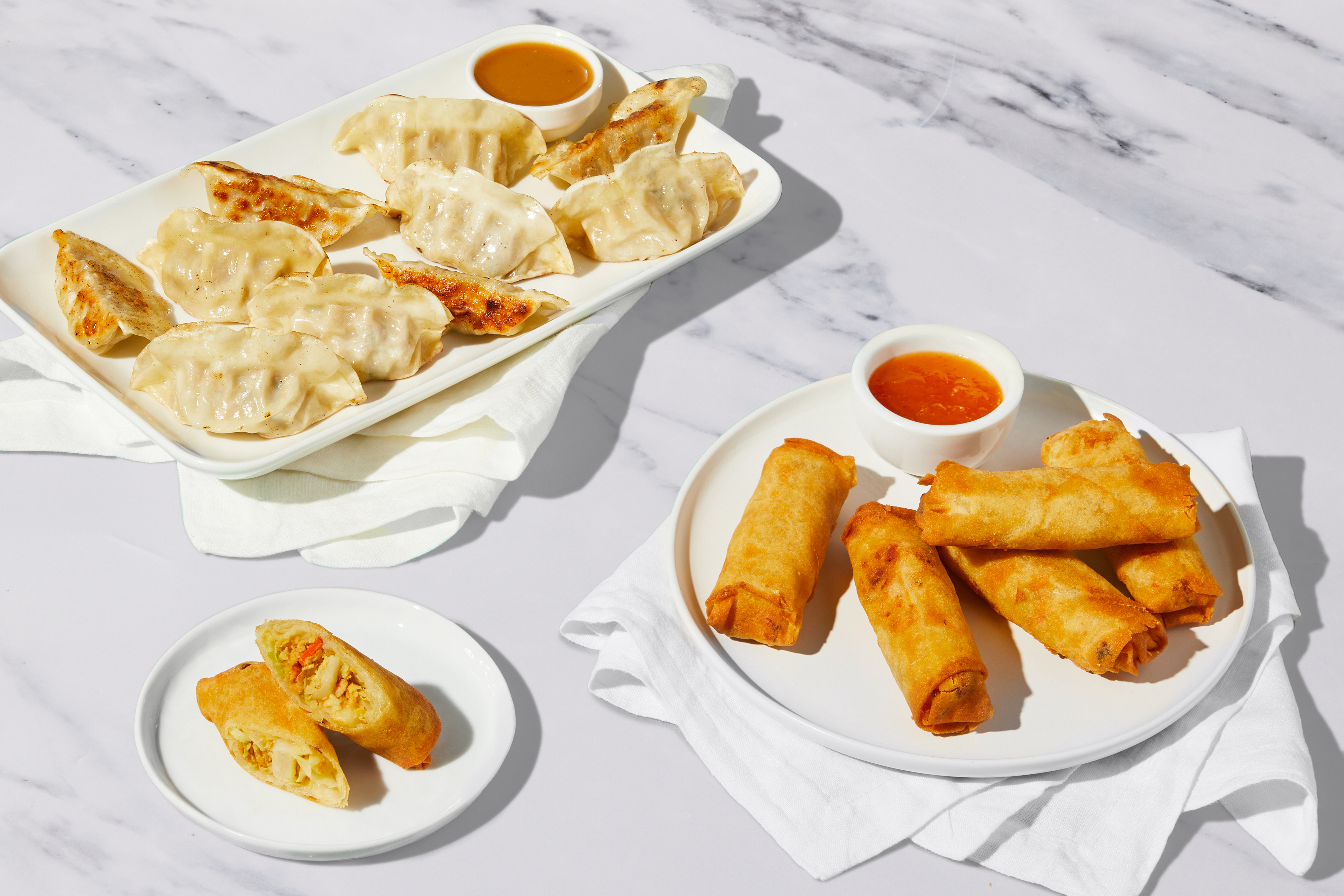 Pork Dumplings & Thai Basil Chicken Spring Rolls