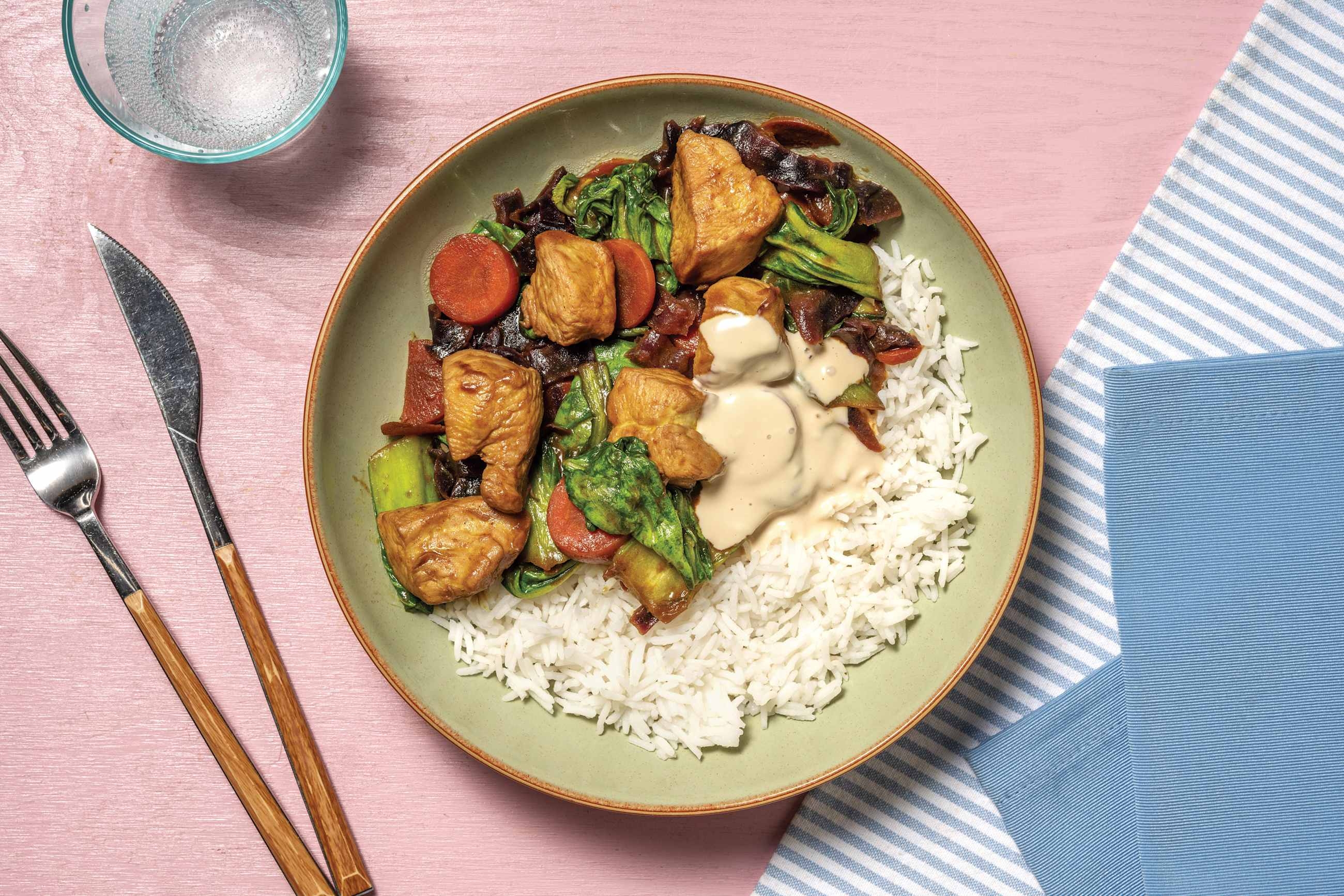 Asian Popcorn Chicken & Garlic Rice