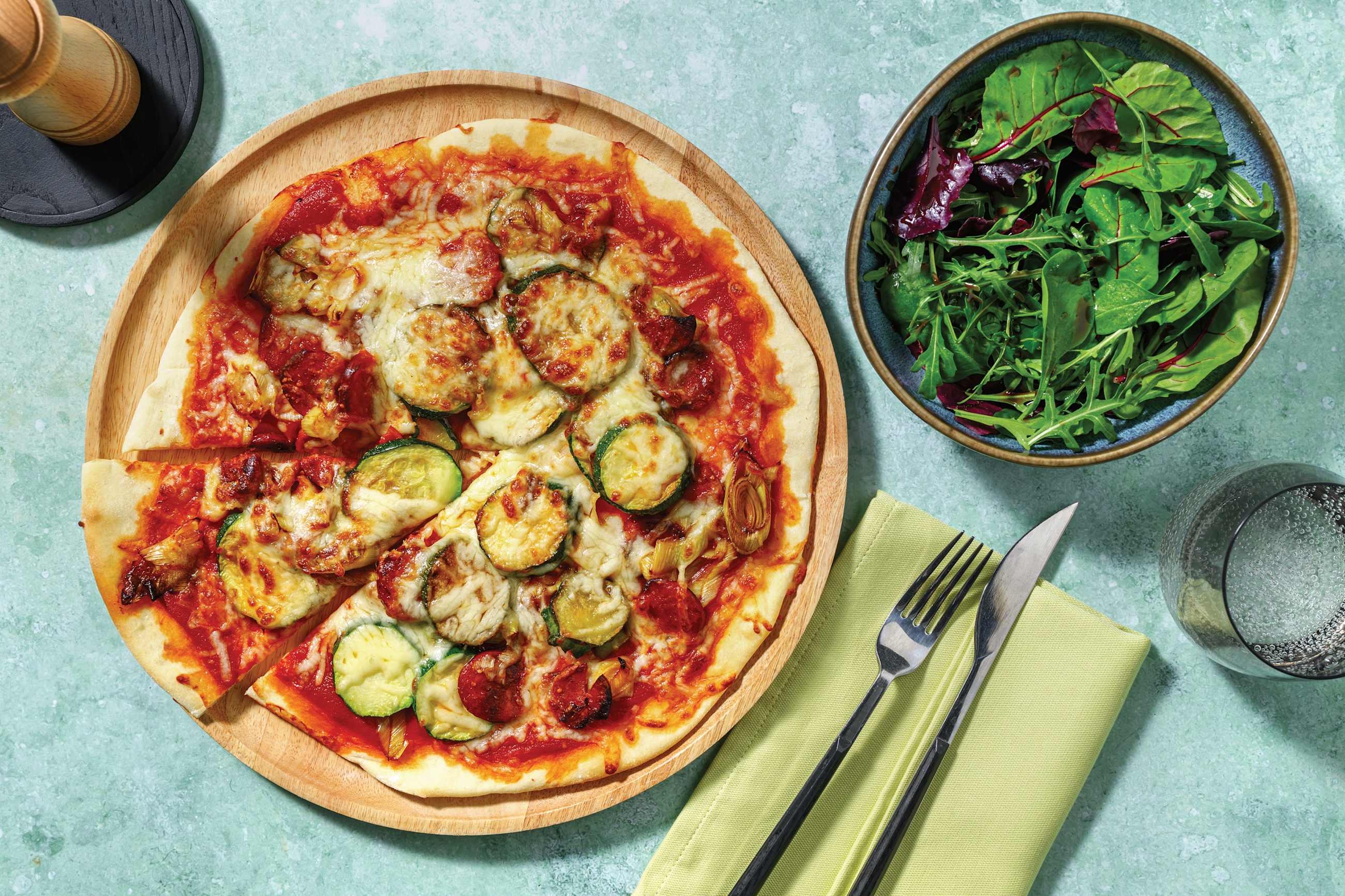 Homemade Chorizo, Courgette & Leek Pizza