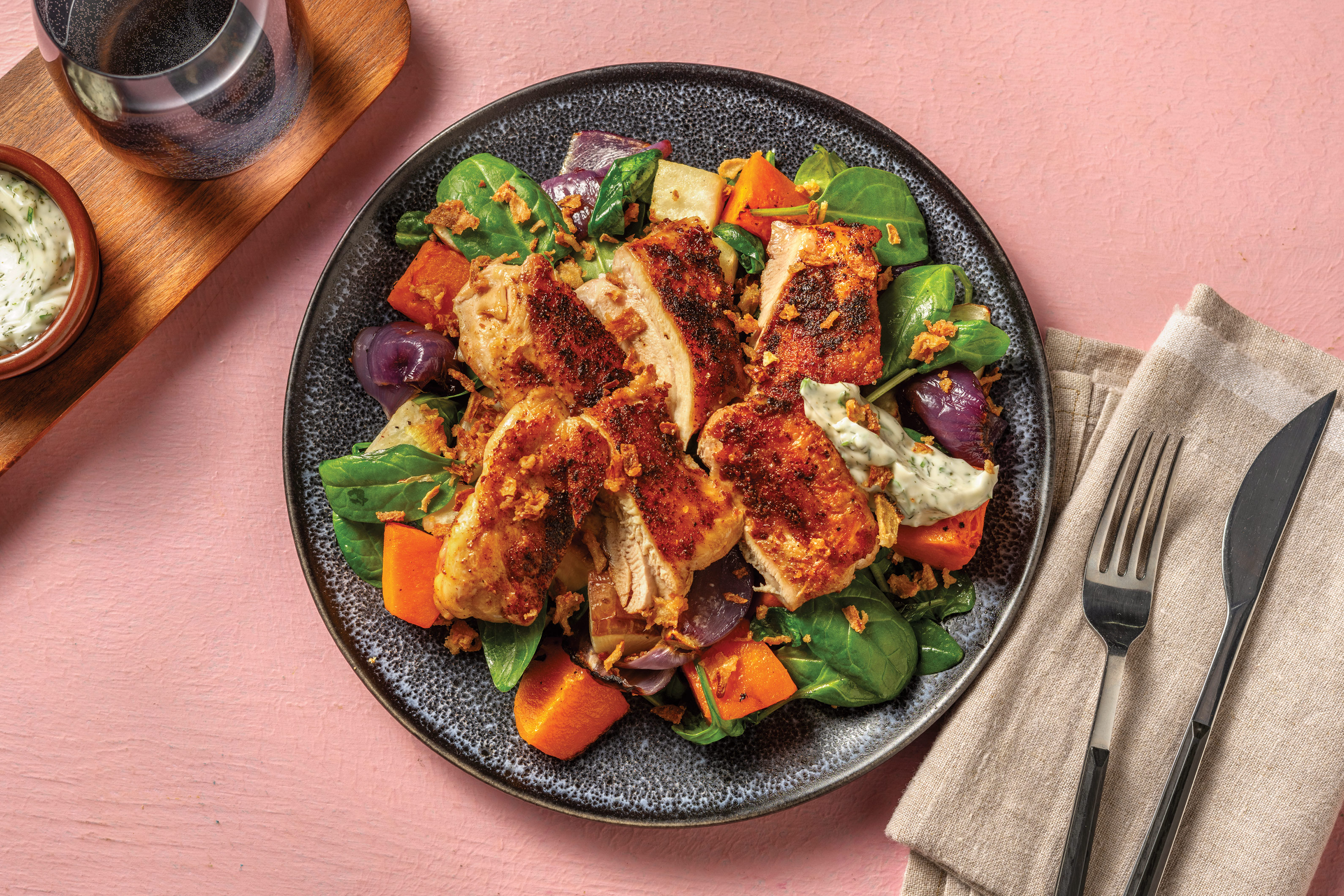 Quick Smokey Chicken, Haloumi & Roast Pumpkin Toss