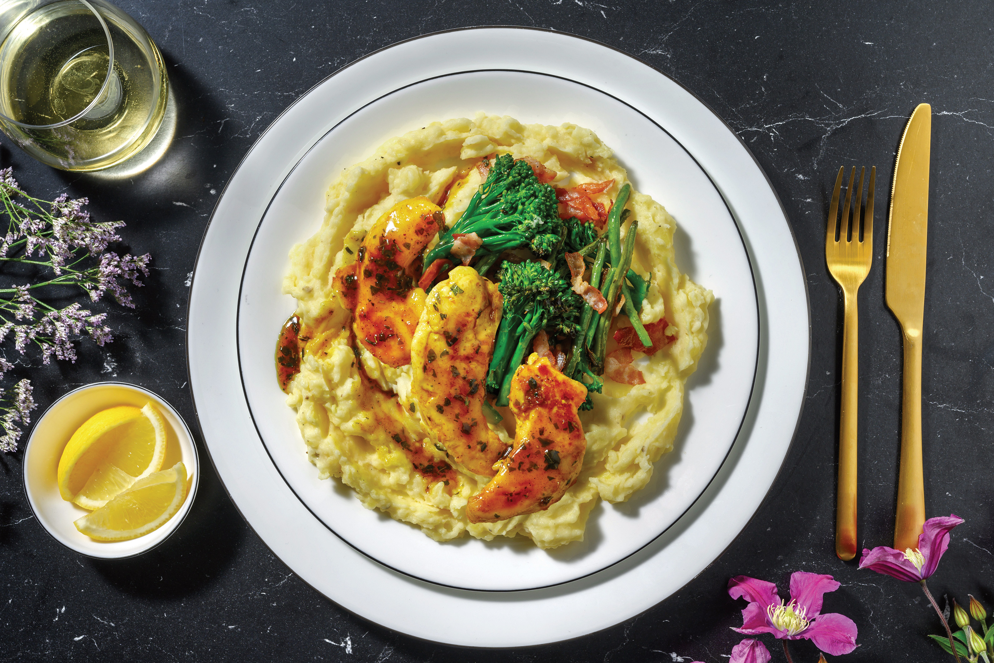 Sticky Chicken & Bacony Greens