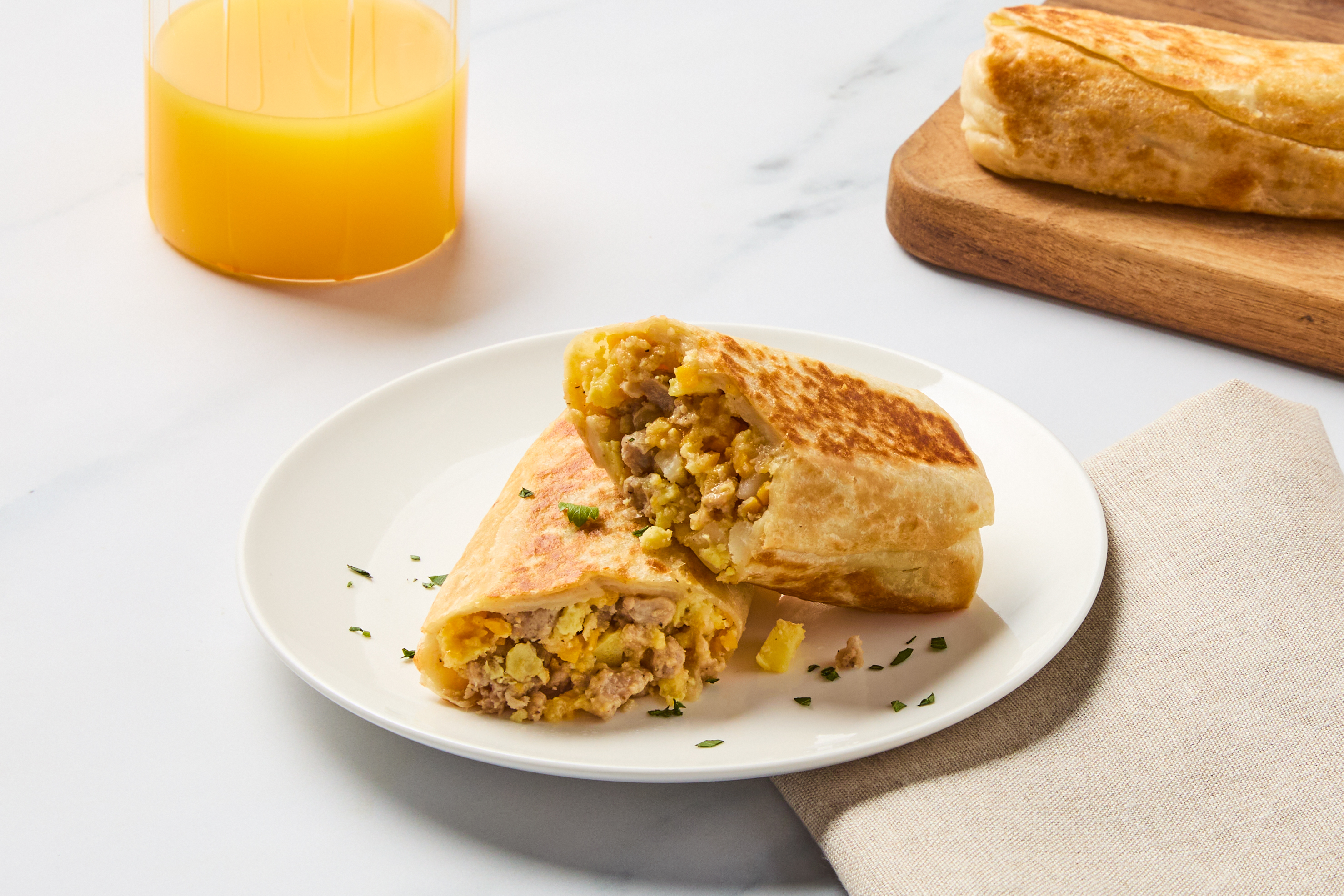 Pork Sausage, Egg & Cheddar Burritos