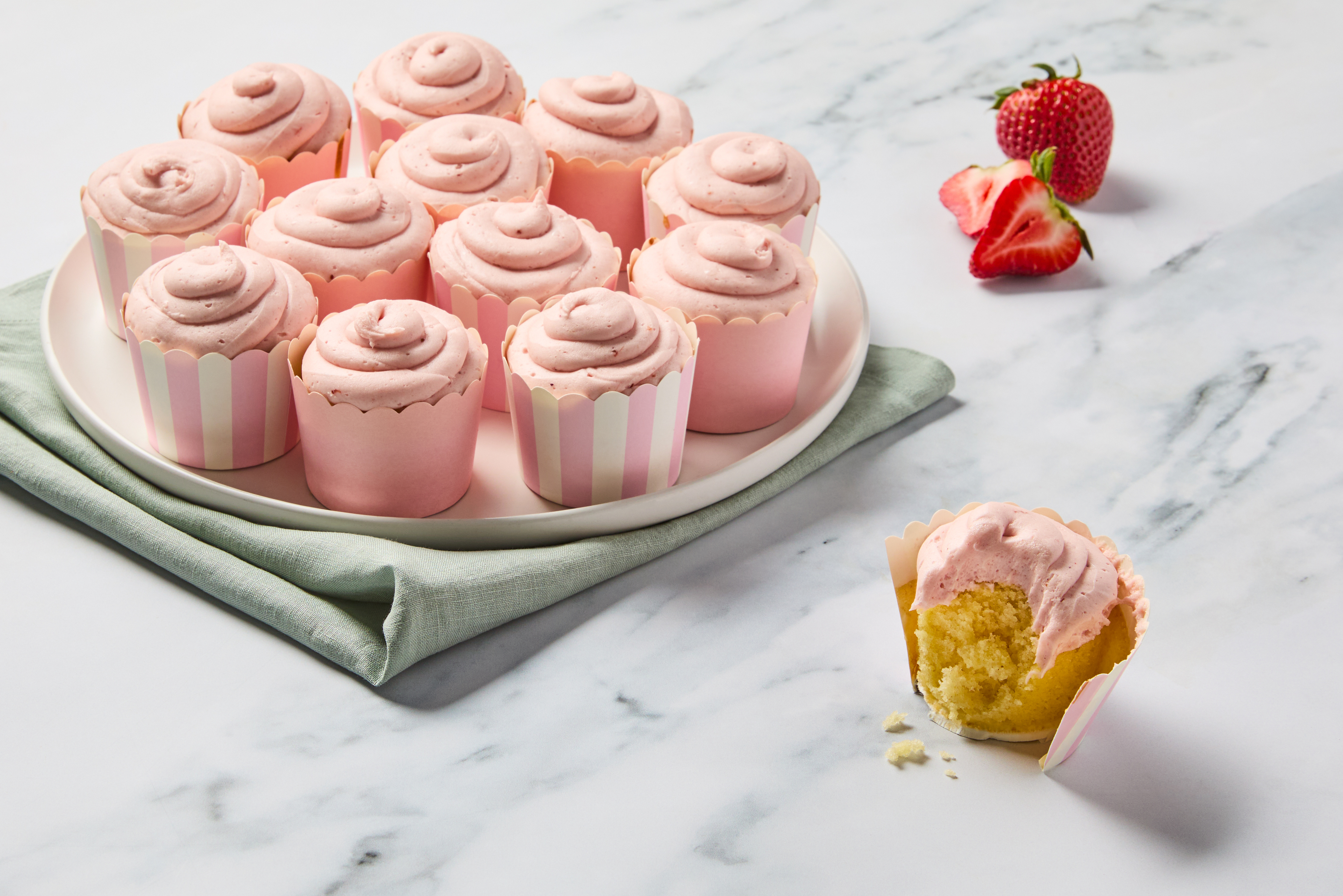 Vanilla Cupcakes with Strawberry Frosting