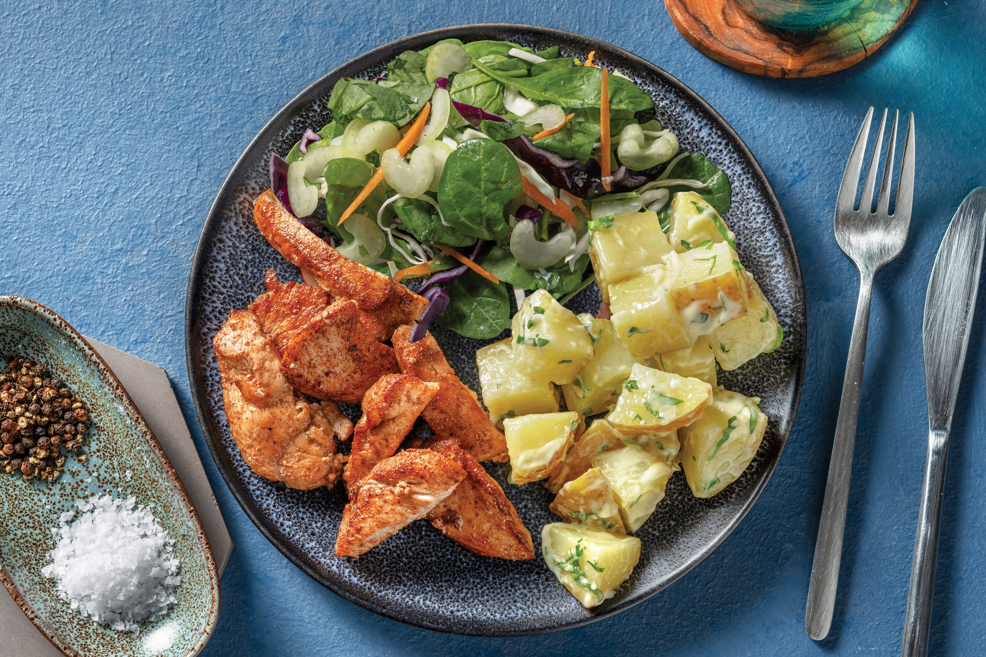 Smokey Seared Fish & Parmesan Potato Salad