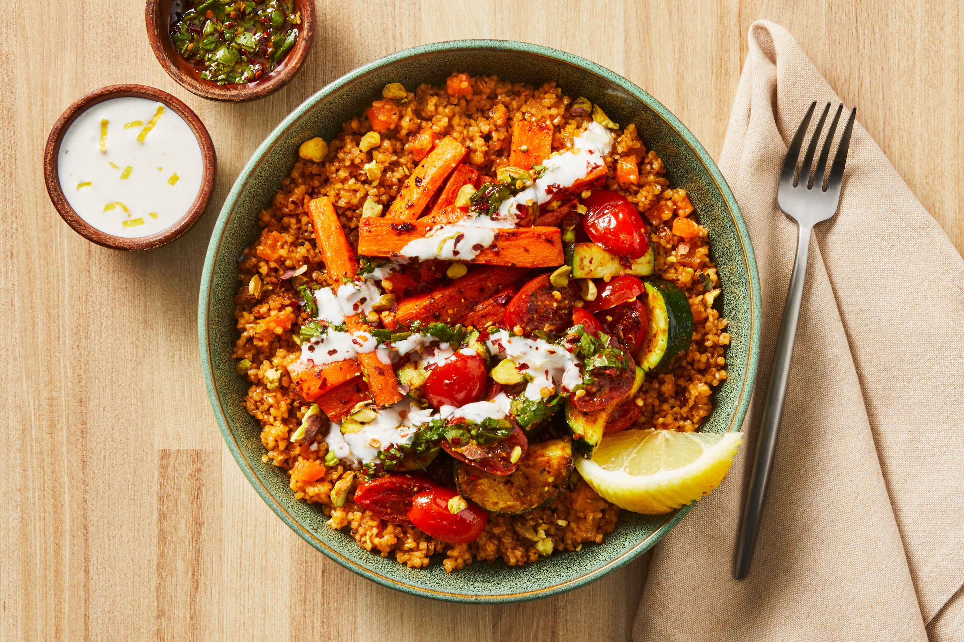 Spicy Tunisian Bulgur & Salmon Bowls