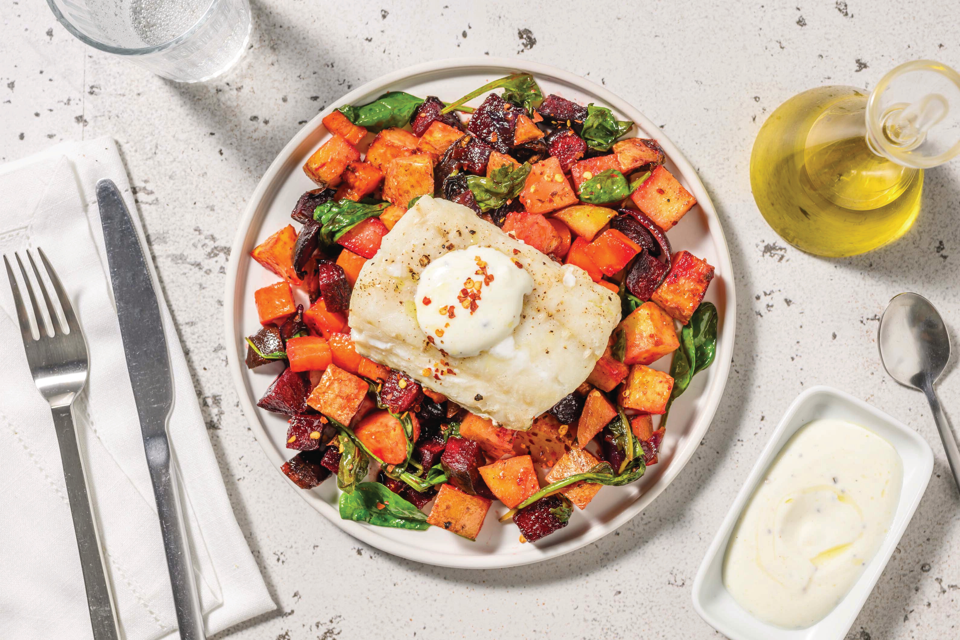 Barramundi & Honey Root Veggie Toss