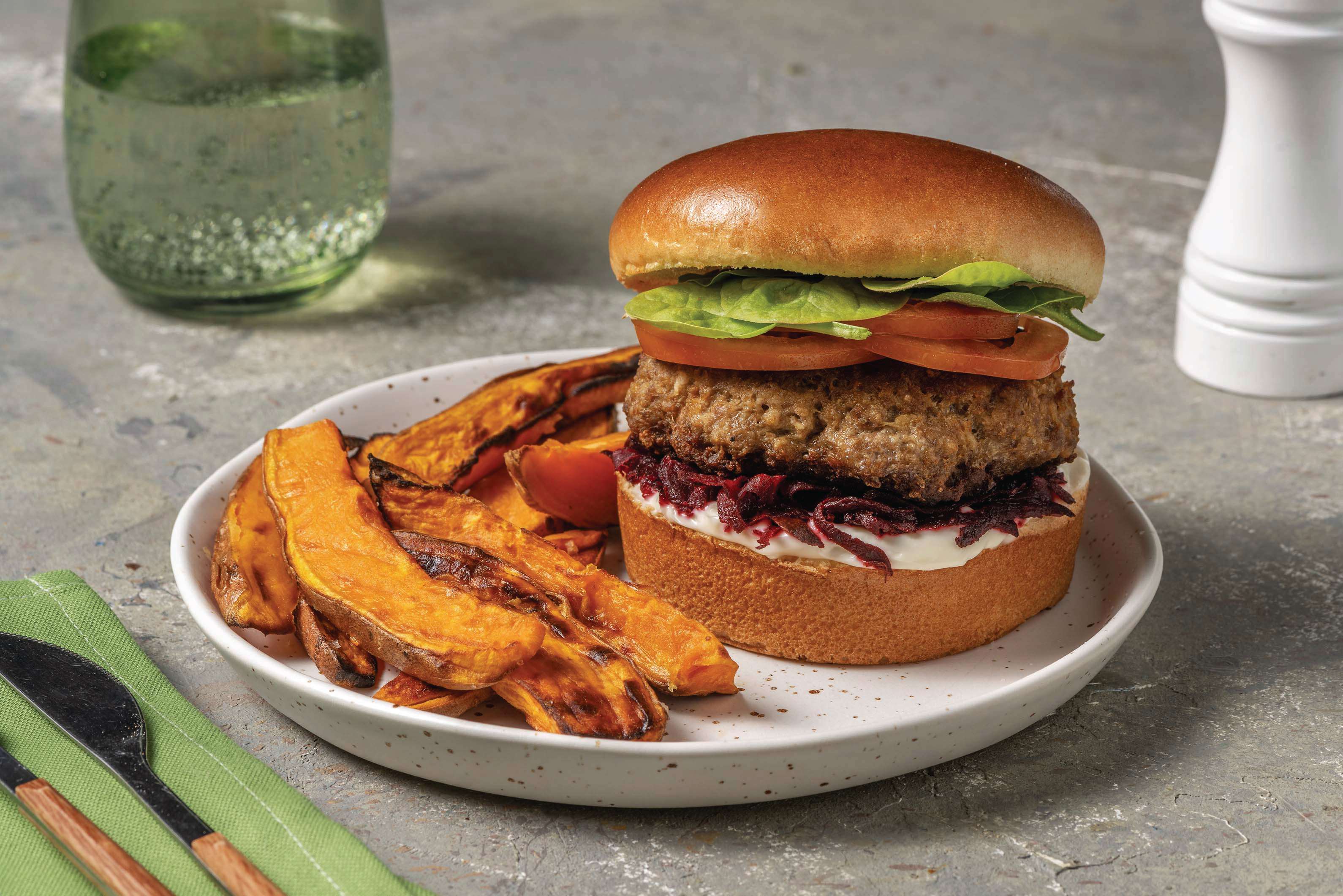 Dijon Beef & Bacon-Beetroot Relish Burger