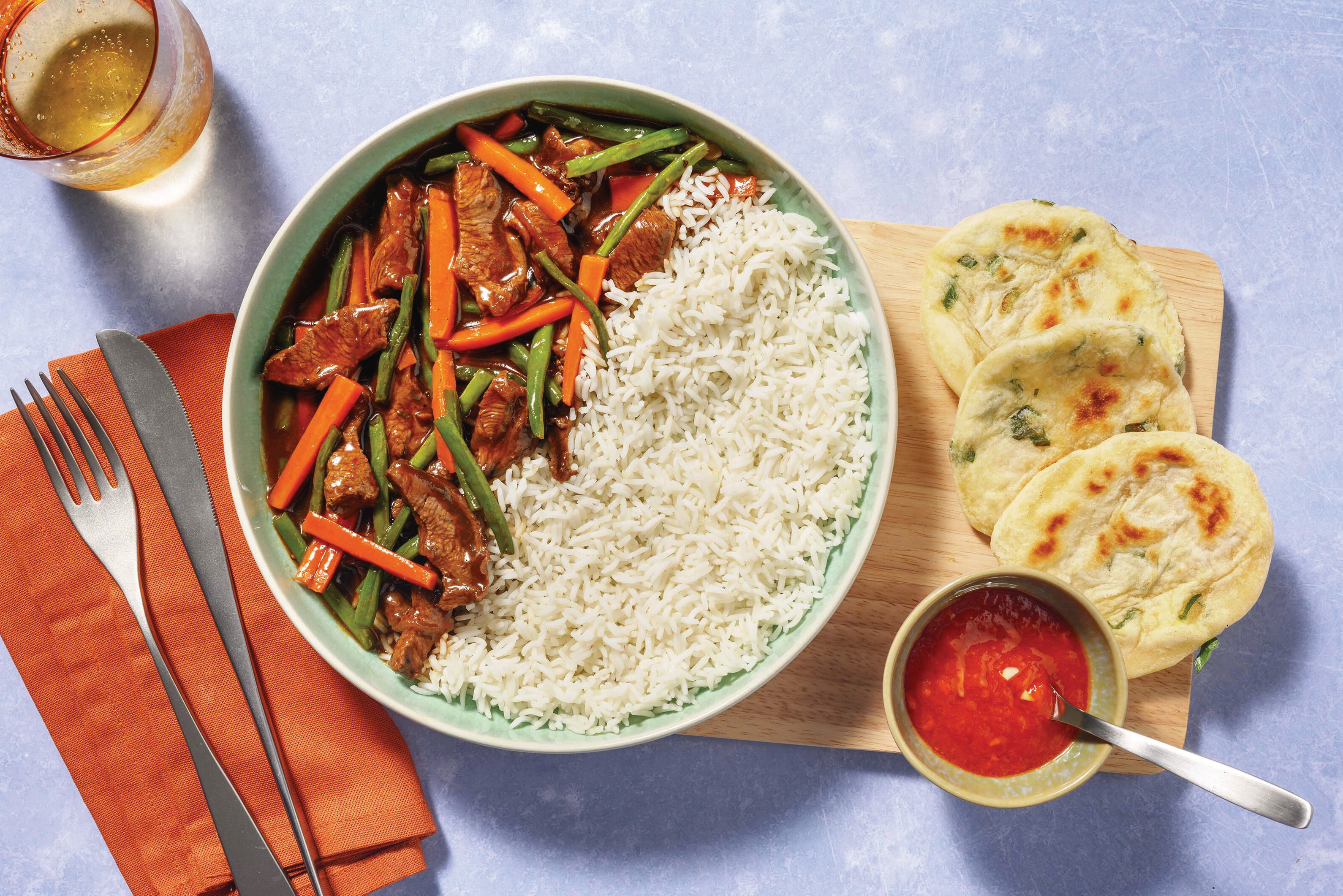 Beef in Oyster Sauce & Handmade Spring Onion Pancakes