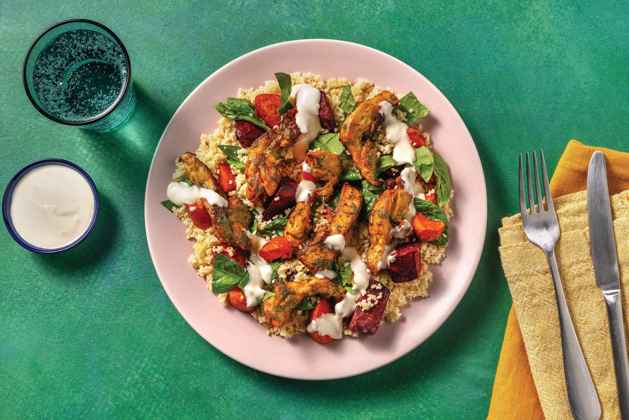 Double Garlic-Herb Chicken & Veggie Freekeh