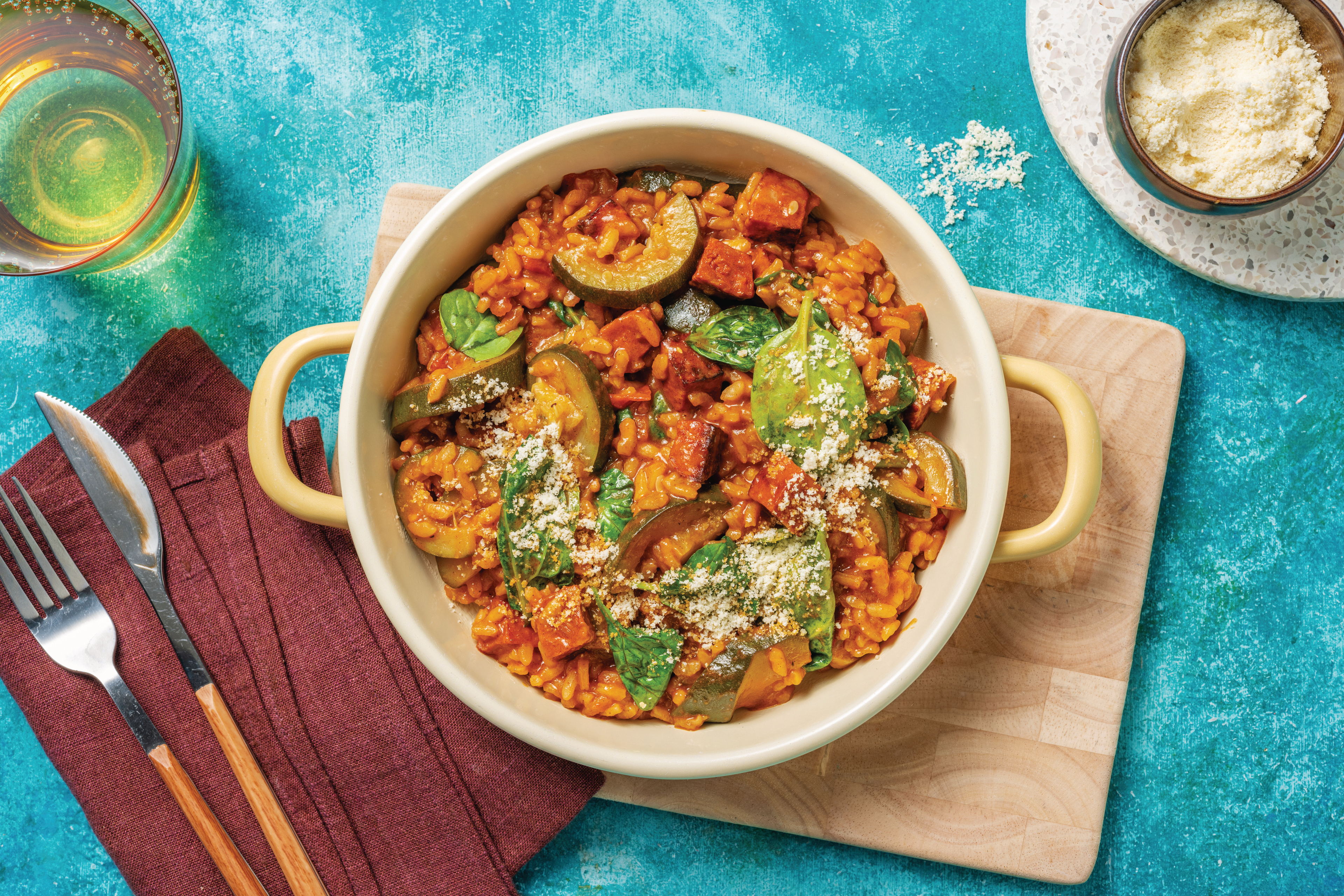 Easy Oven-Baked Chicken, Chorizo & Veggie Risotto