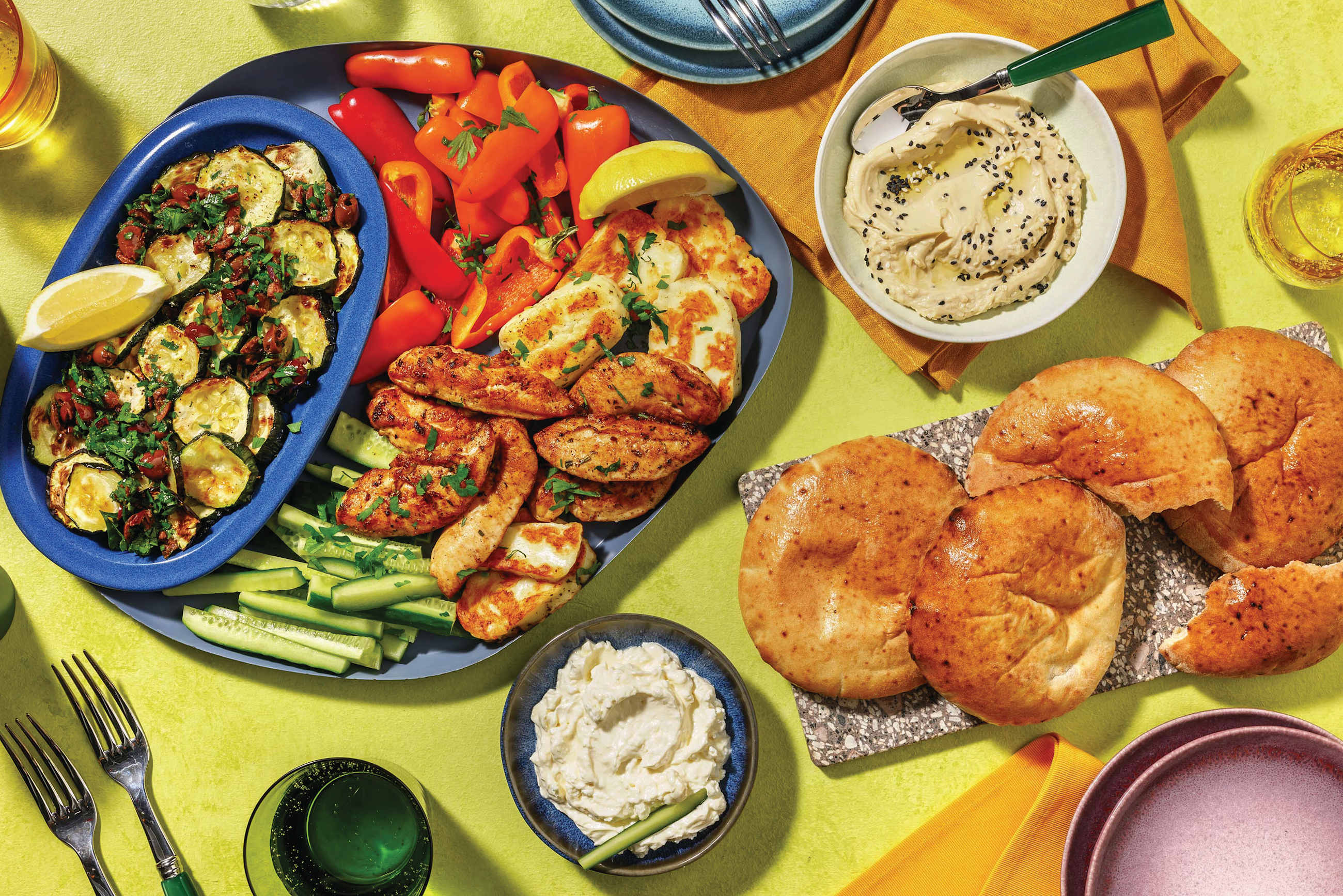 Greek Garlic Chicken & Haloumi Mezze Platter