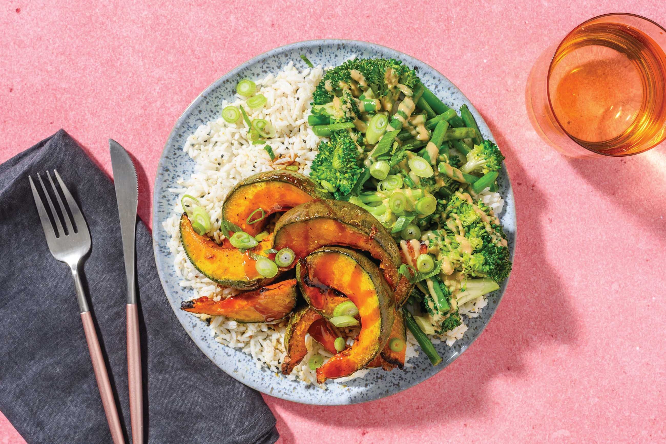 Sweet Soy Pumpkin, Chicken & Garlicky Greens