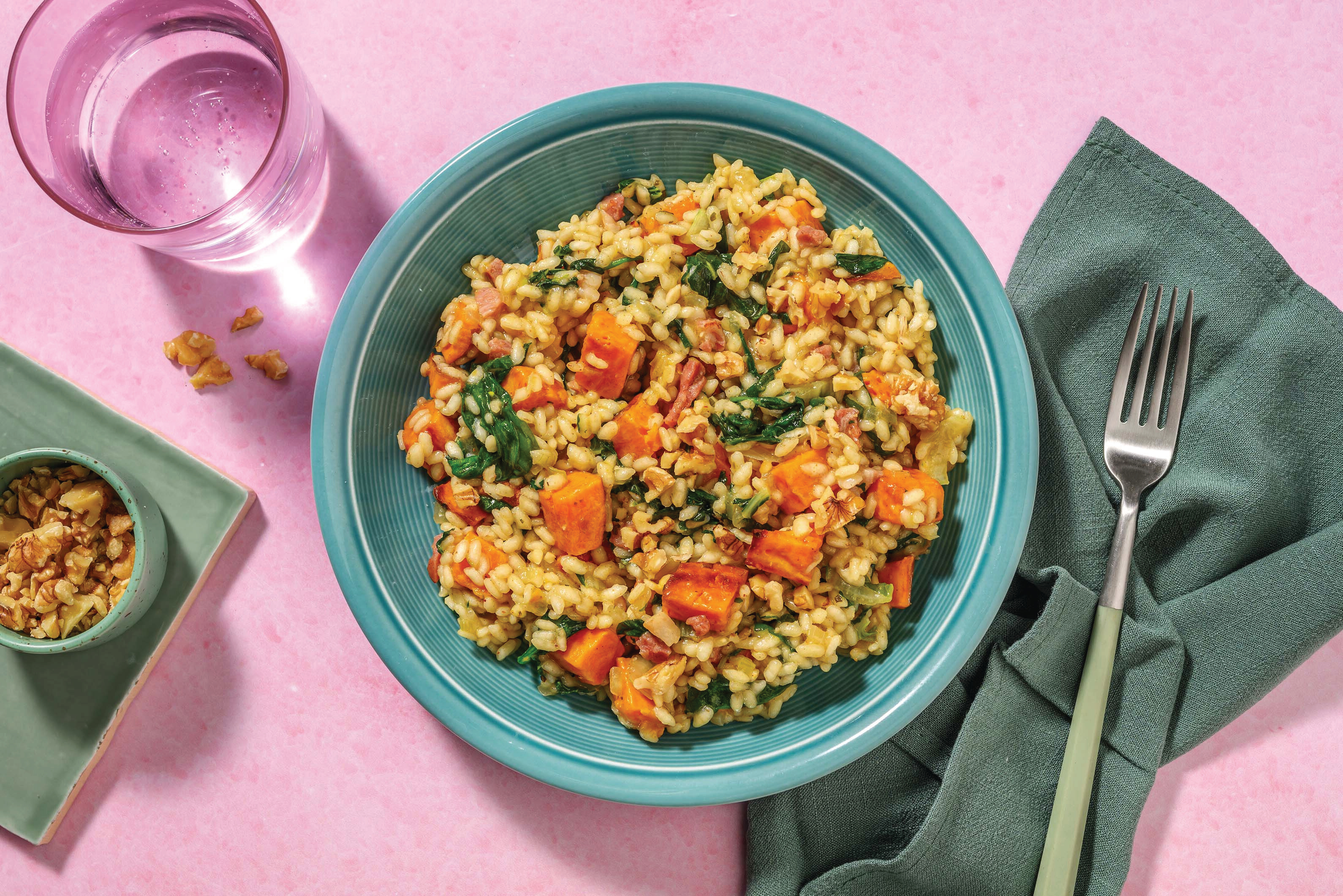 Garlicky Chicken, Bacon & Sweet Potato Baked Risotto